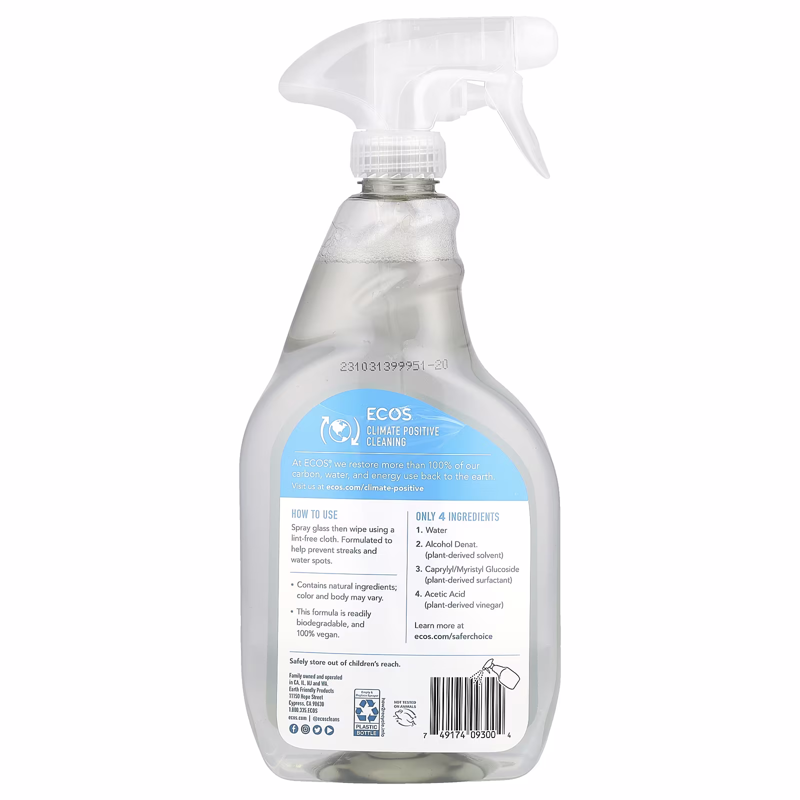 Ecos, Ecos®, Plant Powered Window Cleaner, Vinegar, 22 fl oz (650 ml) - Image 2