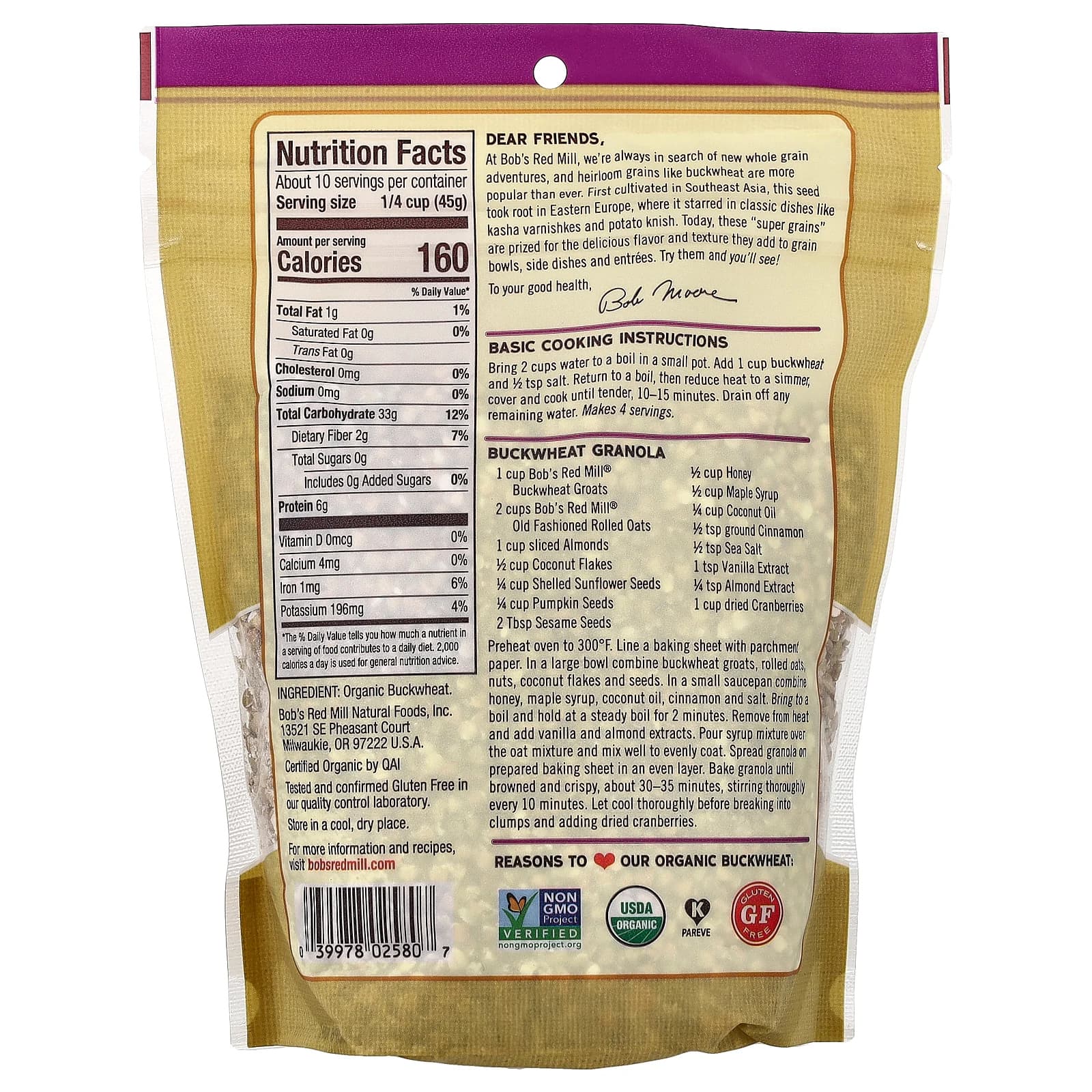 Bob's Red Mill, Organic Buckwheat, Whole Grain, 16 oz (454 g) - Image 2