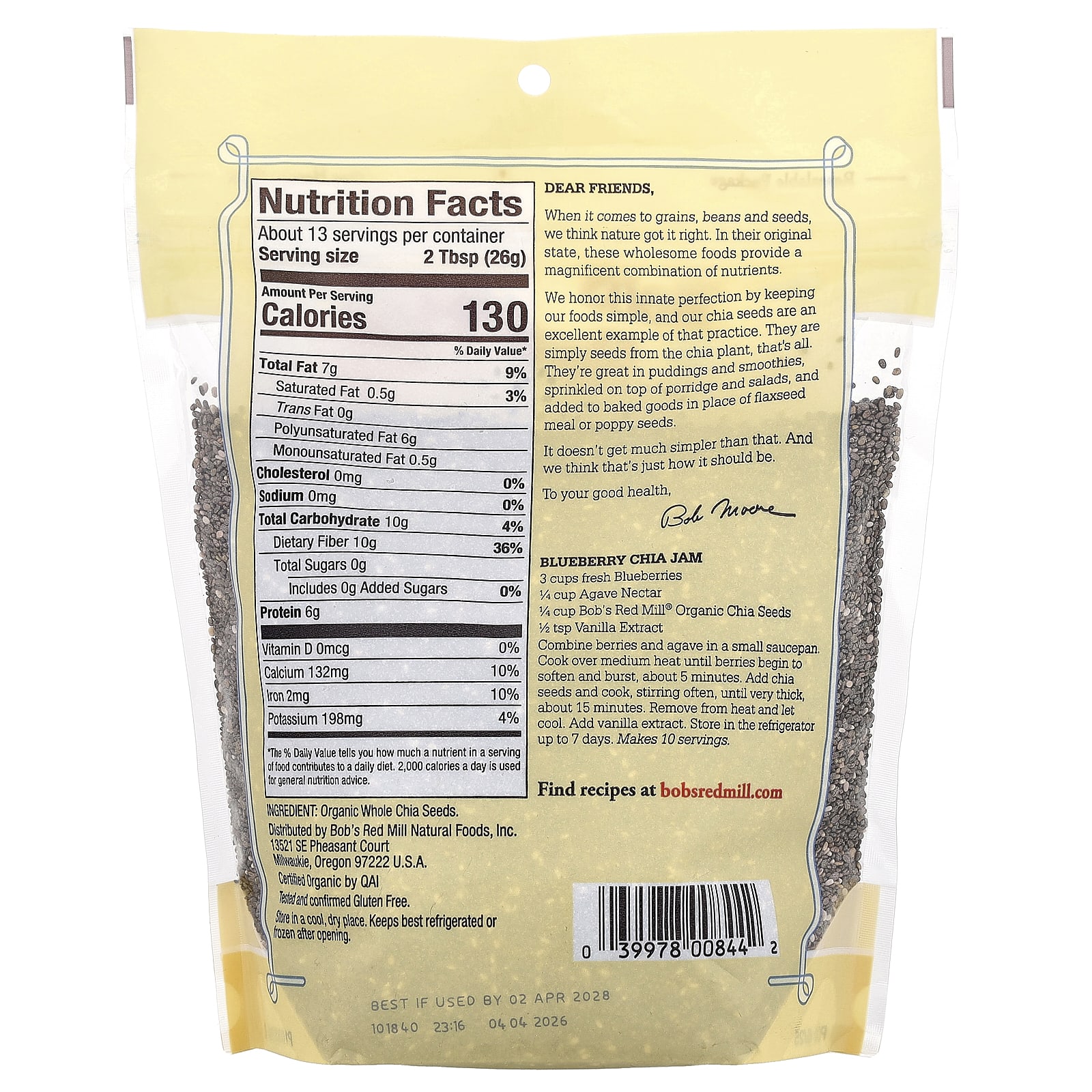 Bob's Red Mill, Organic Chia Seeds, Whole , 12 oz (340 g) - Image 2