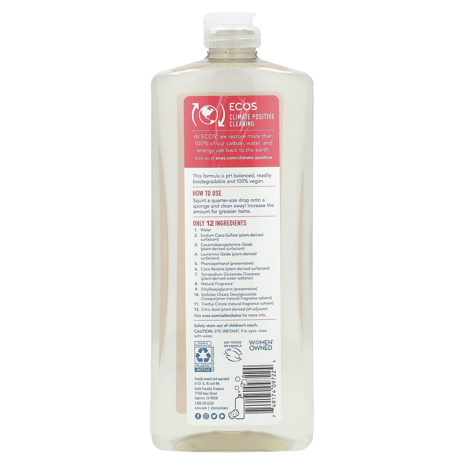 Ecos, EcosĀ®, Plant Powered Dish Soap, Grapefruit, 25 fl oz (739 ml) - Image 2