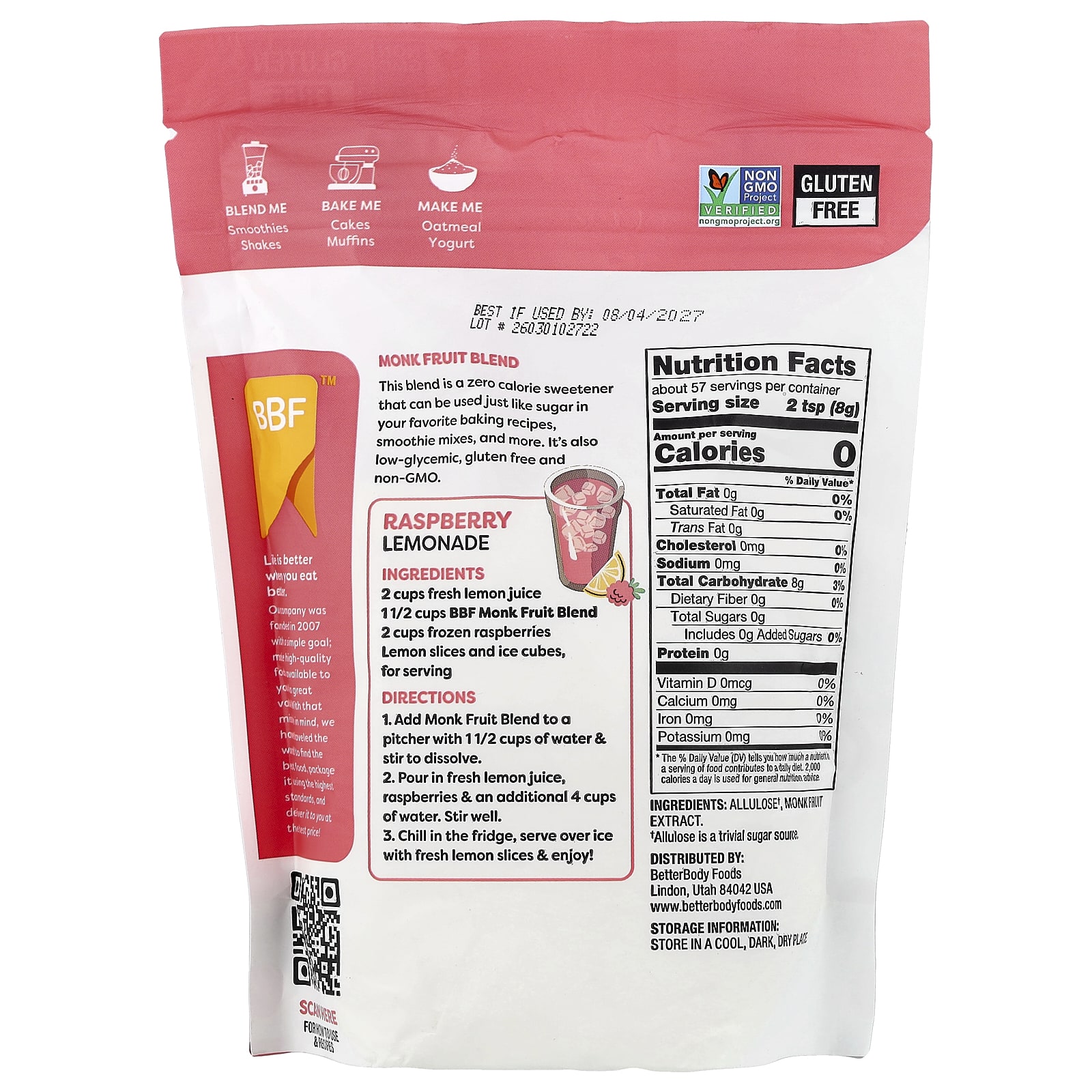 BetterBody Foods, Monk Fruit Blend, 16 oz - Image 2