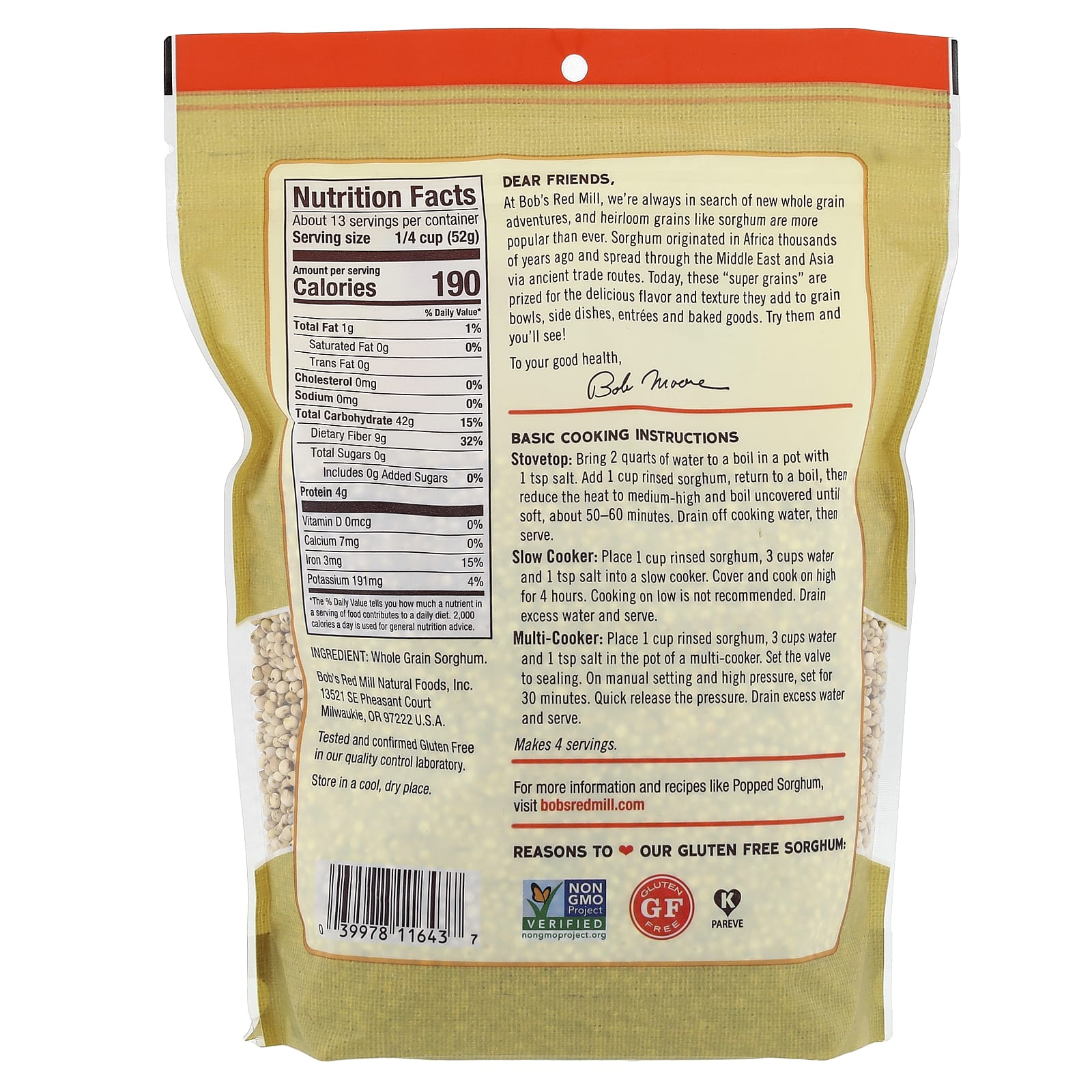 Bob's Red Mill, Whole Grain, Sorghum, 1 lb 8 oz (680 g) - Image 2