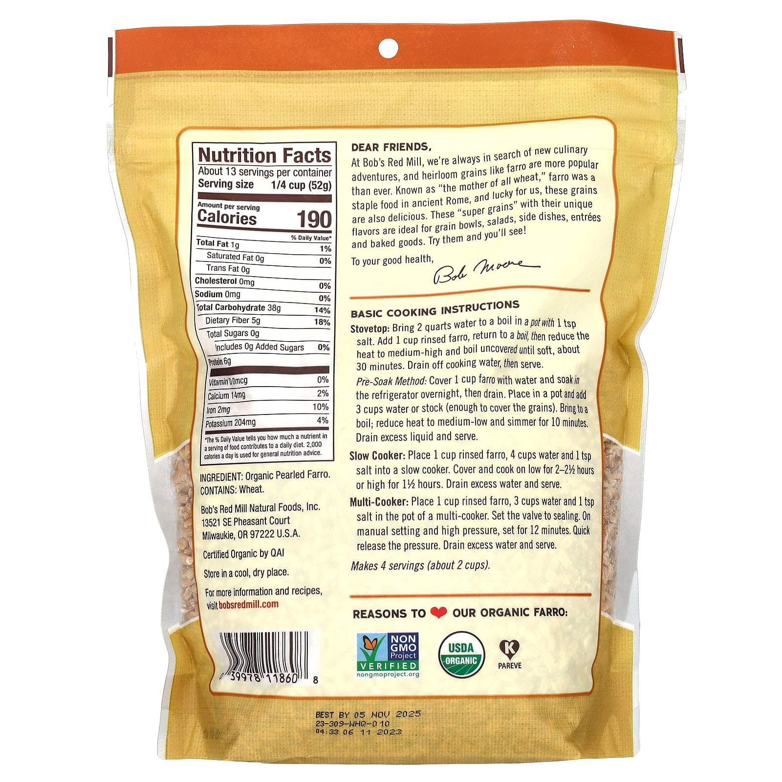 Bob's Red Mill, Organic Farro, 24 oz (680 g) - Image 2