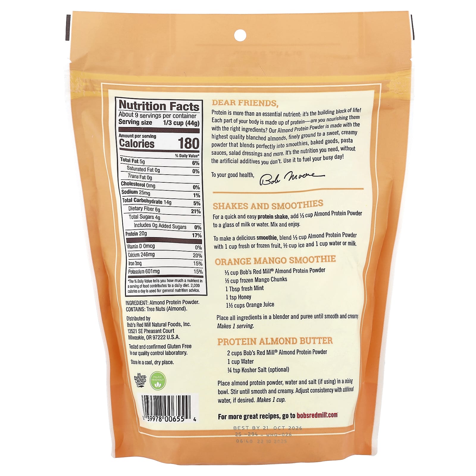 Bob's Red Mill, Almond Protein Powder, Gluten Free, 14 oz (397 g) - Image 2
