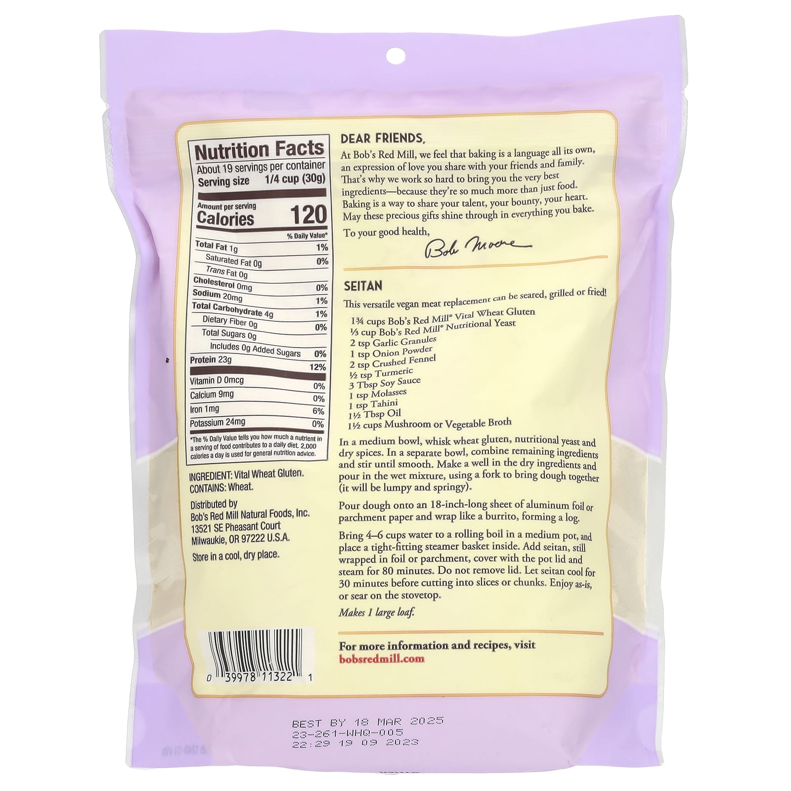 Bob's Red Mill, Vital Wheat Gluten Flour, 20 oz (567 g) - Image 2