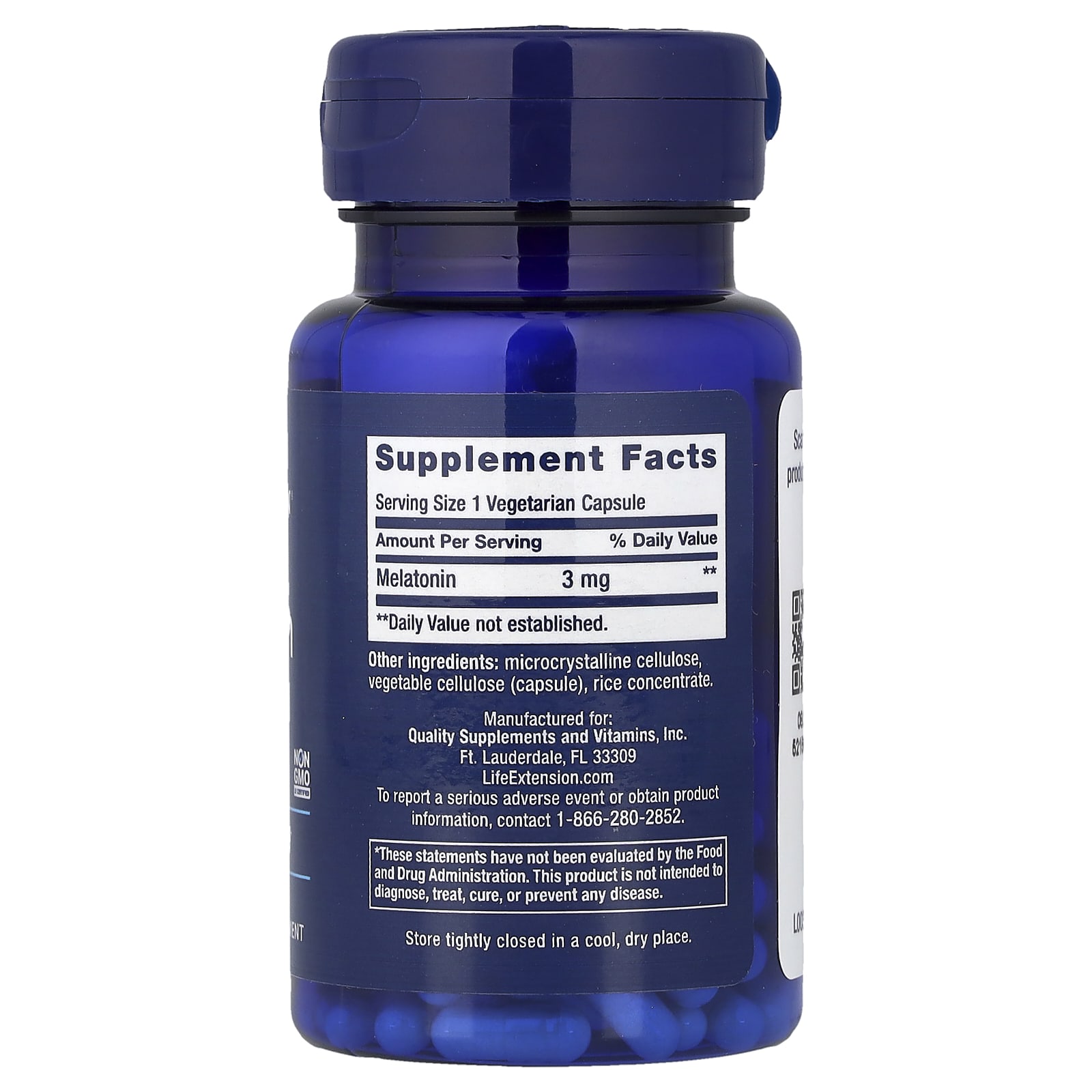 Life Extension, Melatonin, 3 mg, 60 Vegetarian Capsules - Image 2