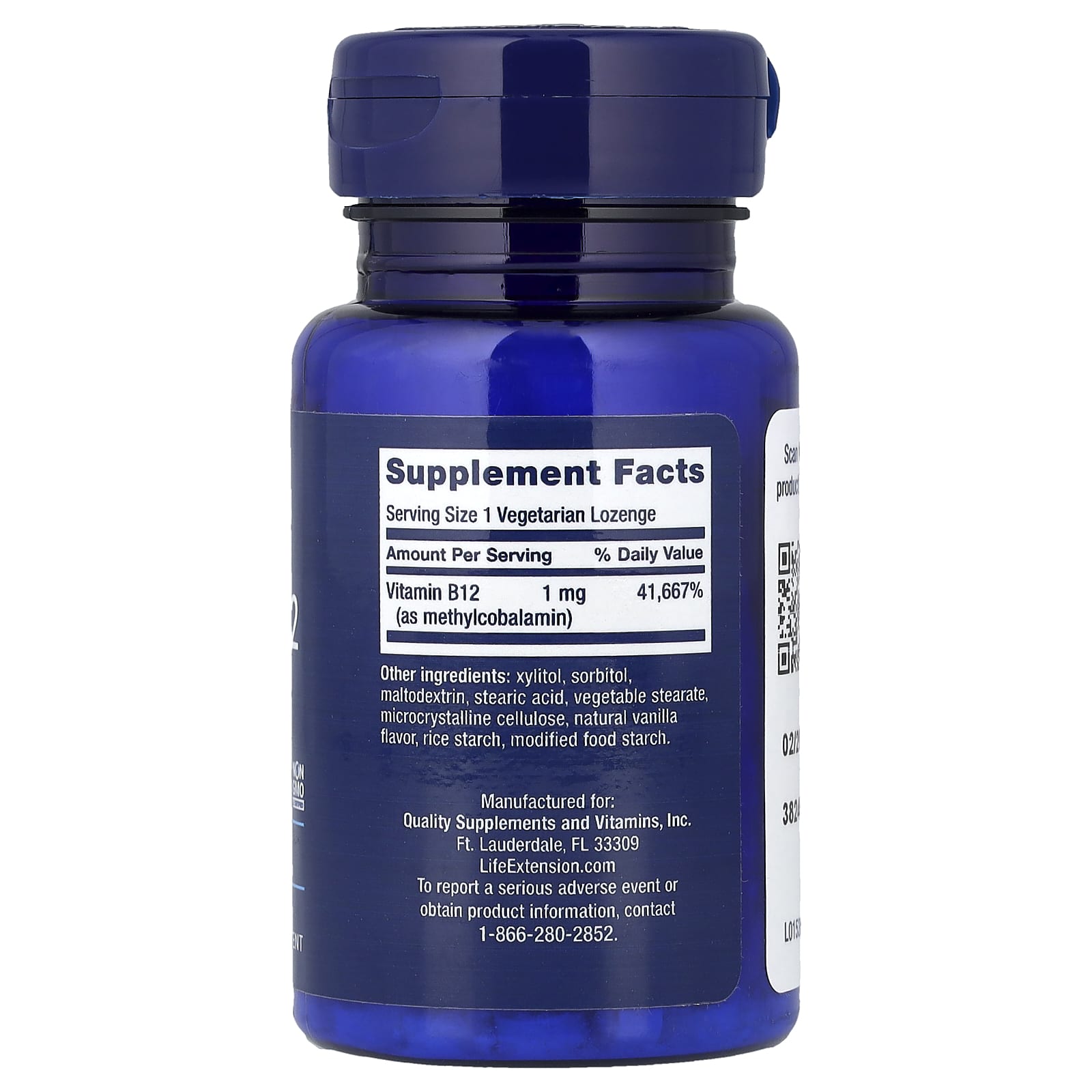 Life Extension, Vitamin B12 , 1 mg, 60 Vegetarian Lozenges - Image 2