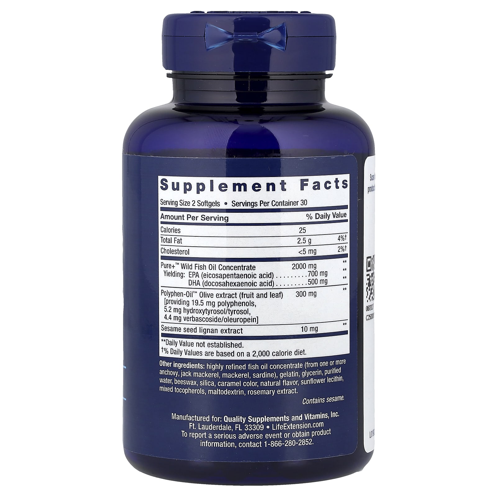 Life Extension, Super Omega-3, EPA/DHA Fish Oil, Sesame Lignans & Olive Extract, 60 Softgels - Image 2