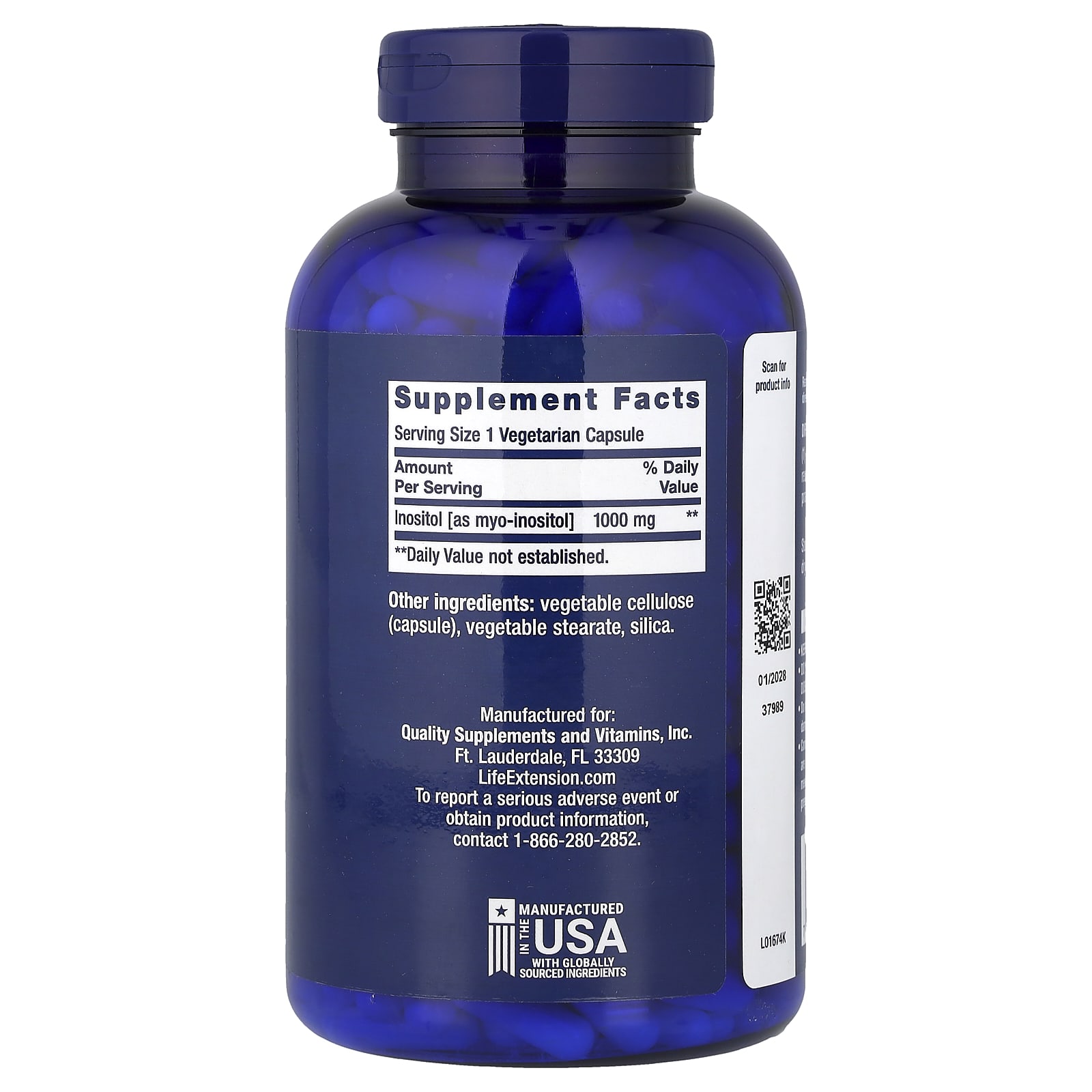 Life Extension, Inositol Caps, 1,000 mg, 360 Vegetarian Capsules - Image 2