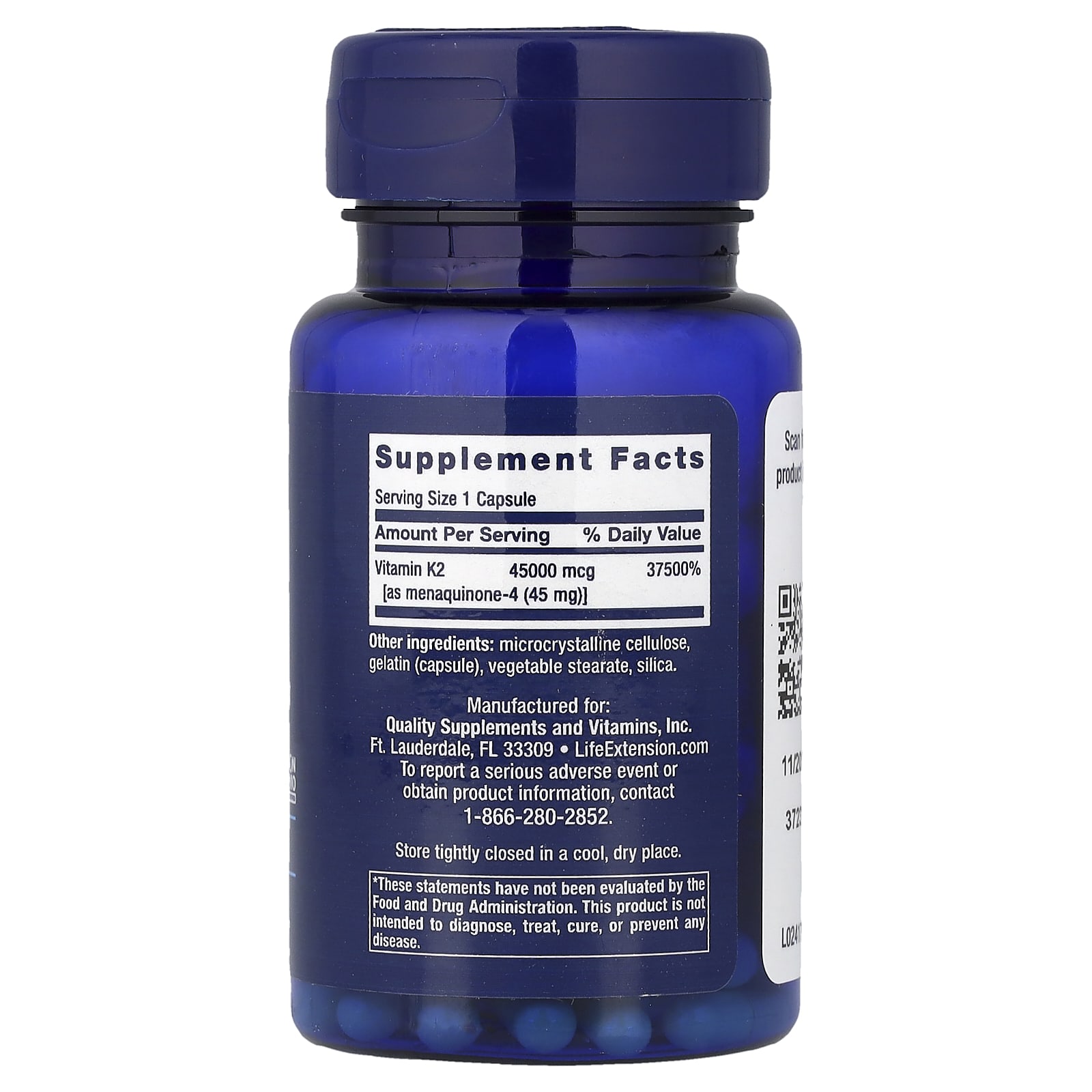 Life Extension, Mega Vitamin K2, 45,000 mcg, 30 Capsules - Image 2
