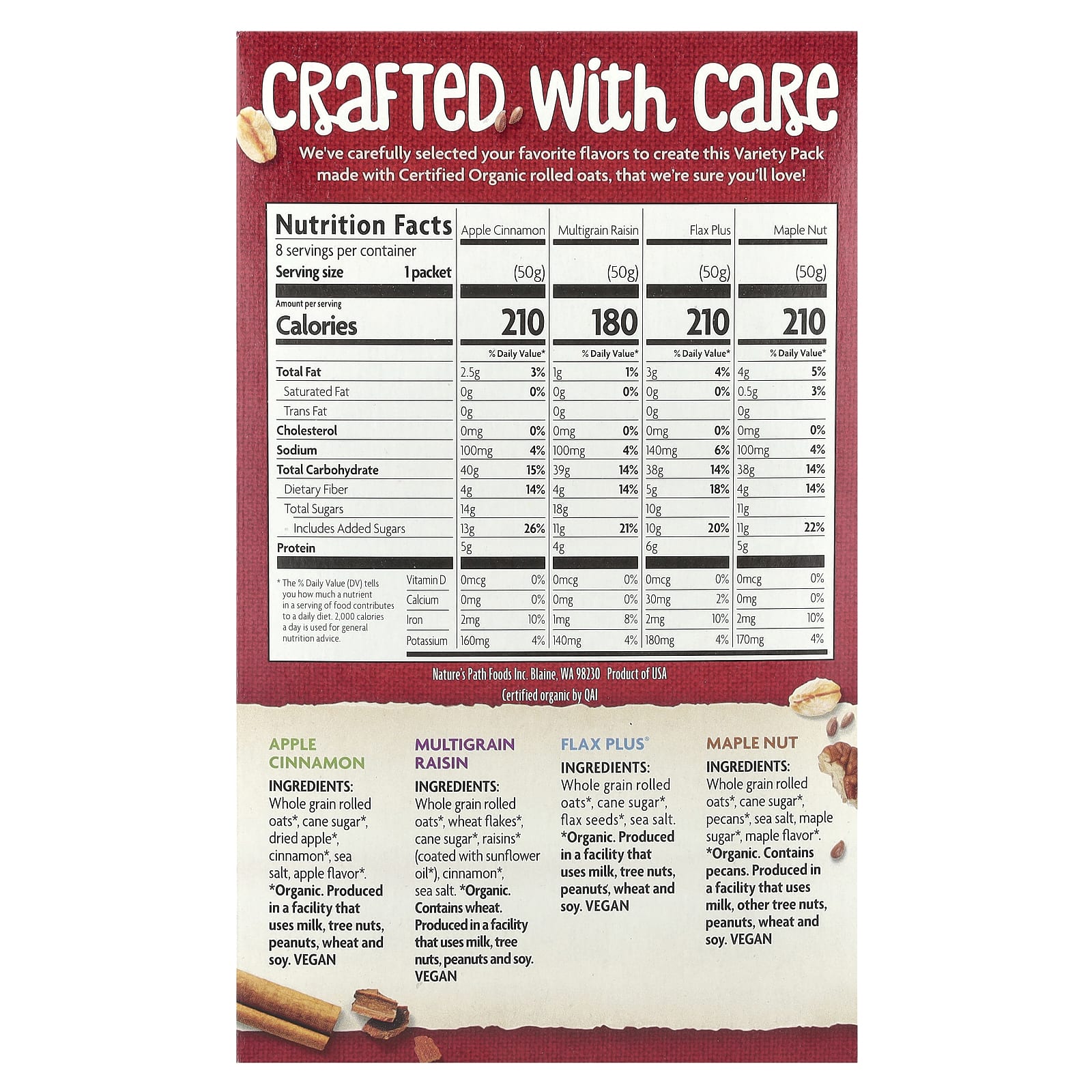 Nature's Path, Organic Instant Oatmeal, Variety Pack, 8 Packets, 14 oz (400 g) - Image 2