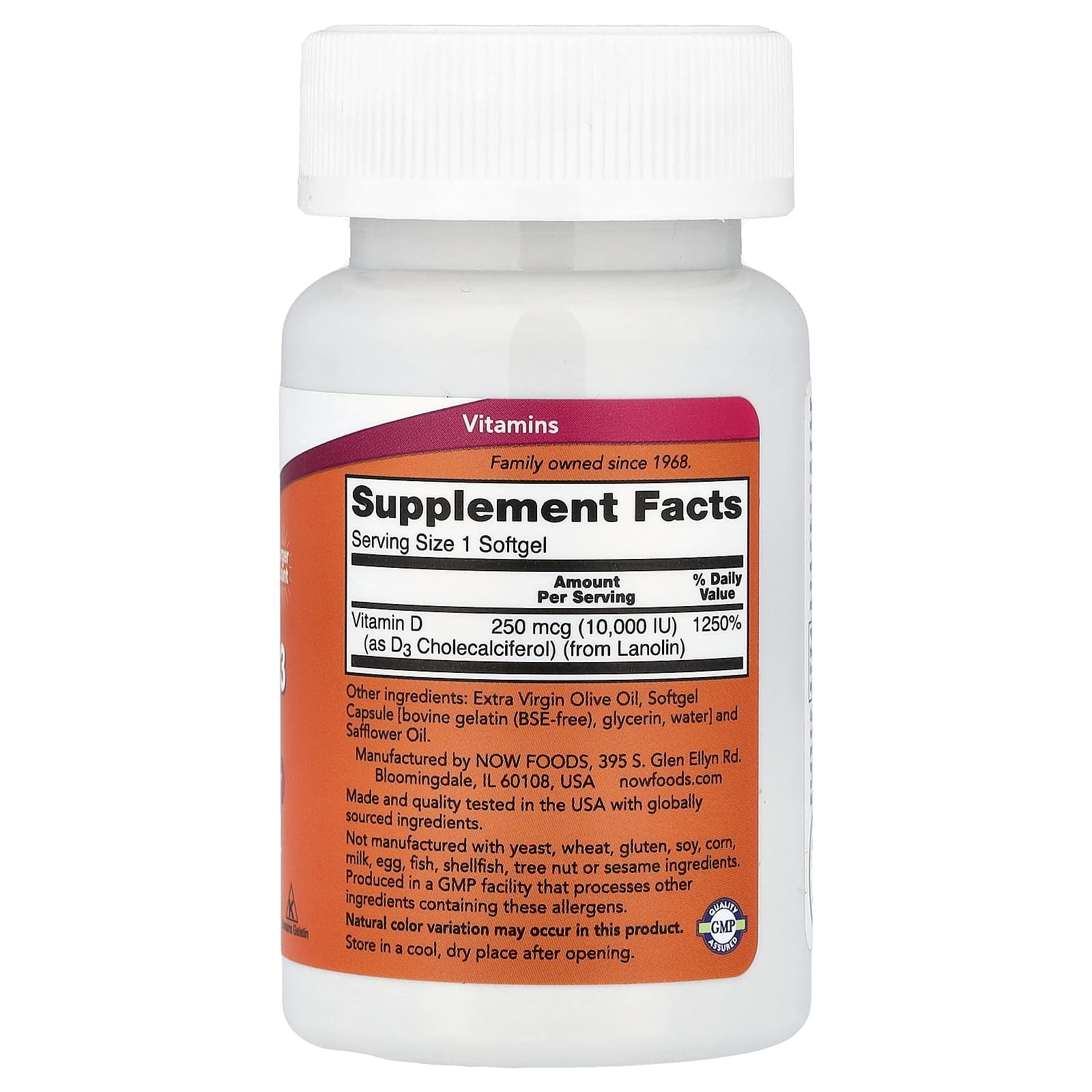 NOW Foods, Vitamin D-3, High Potency, 240 Softgels (250 mcg per Softgel) - Image 2