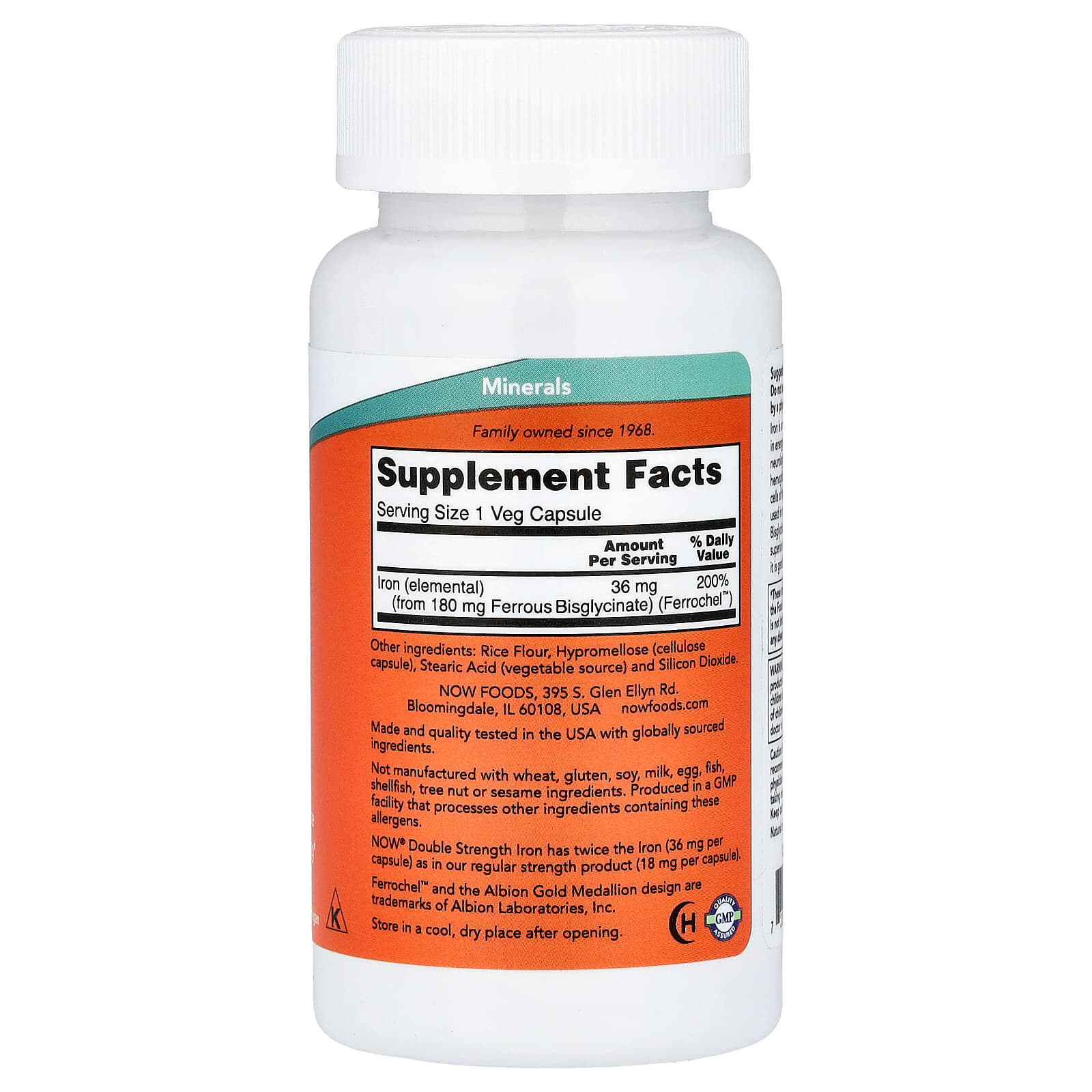 NOW Foods, Iron, 36 mg, 90 Veg Capsules - Image 2