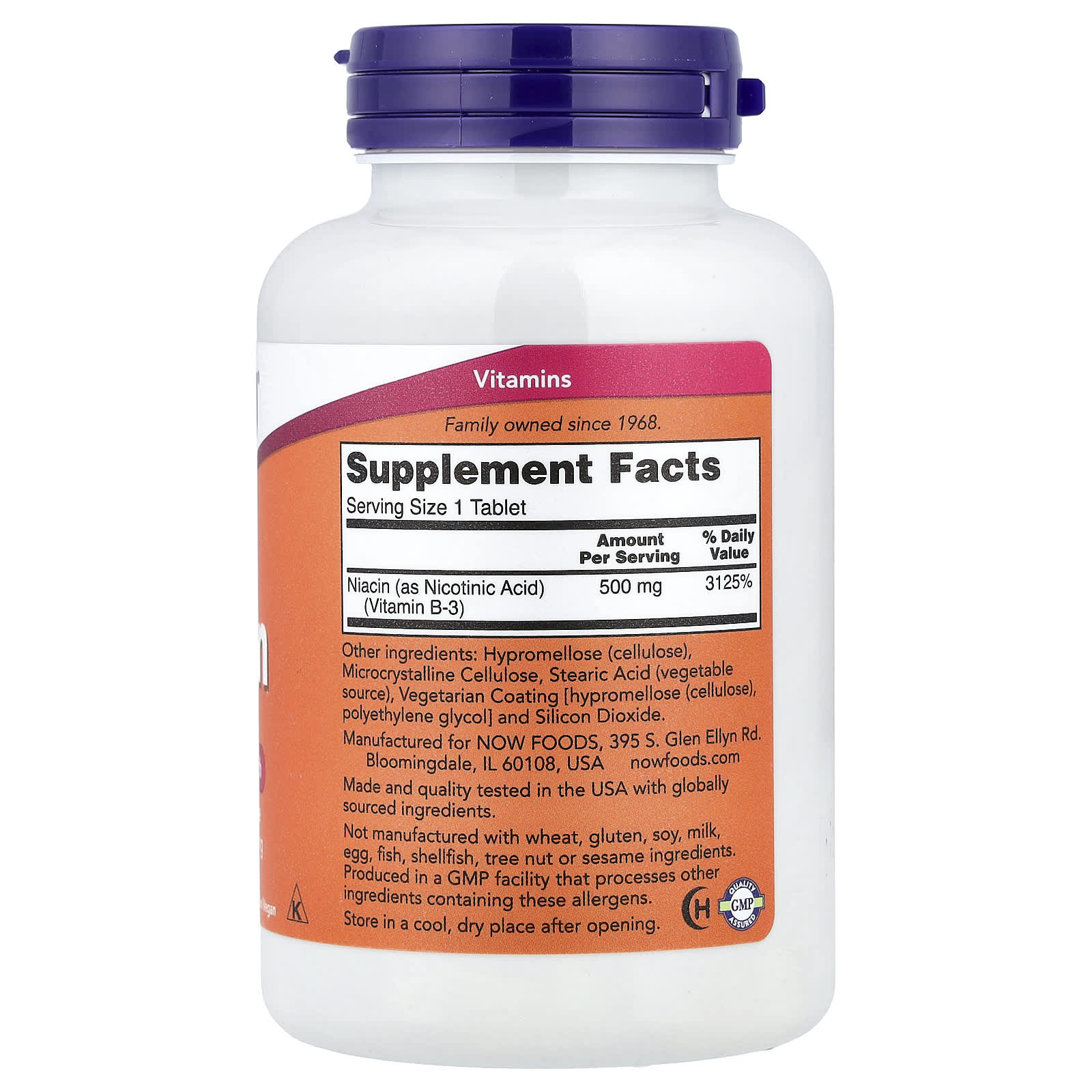 NOW Foods, Niacin, 500 mg, 250 Tablets - Image 2