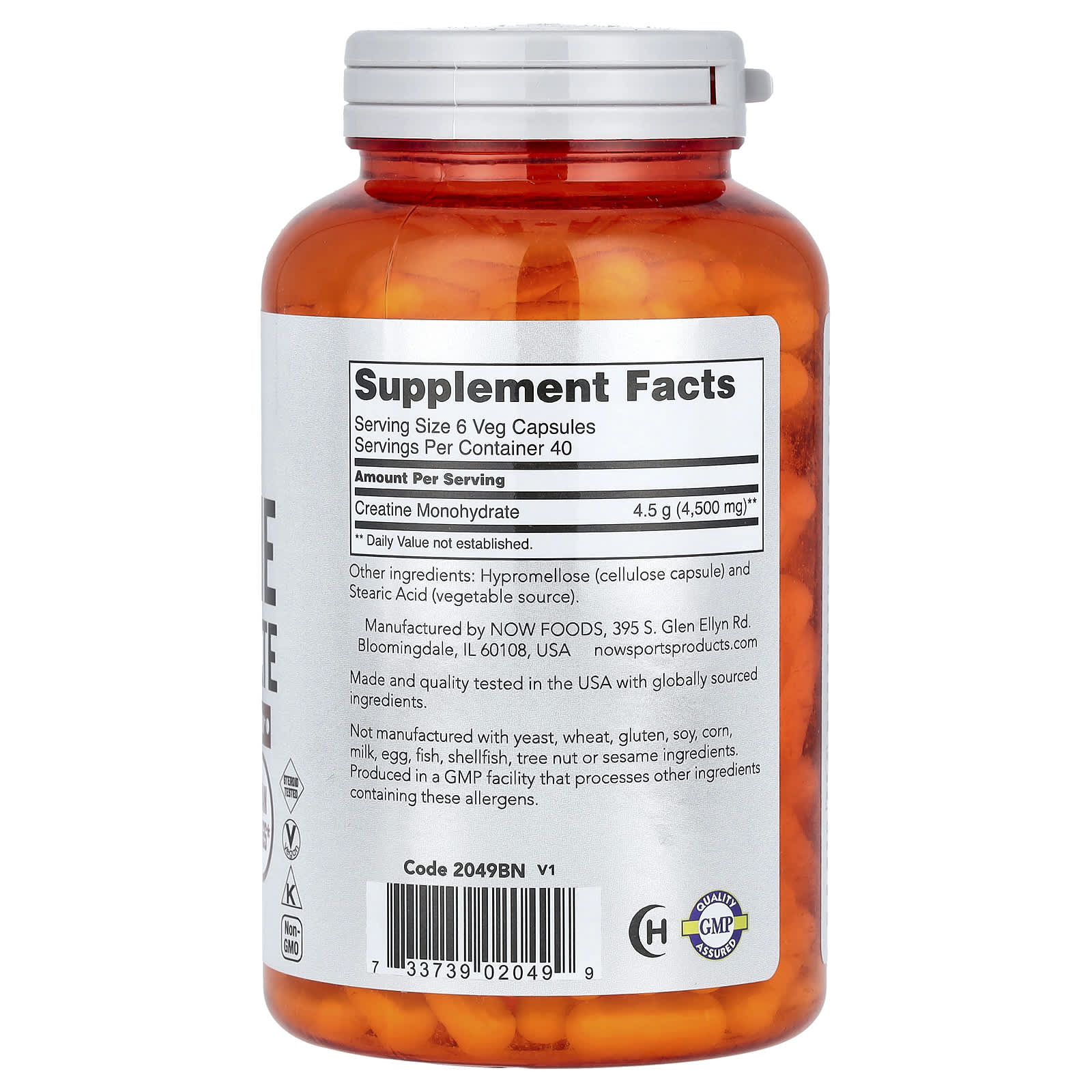 NOW Foods, Sports, Creatine Monohydrate, 750 mg, 240 Veg Capsules - Image 2