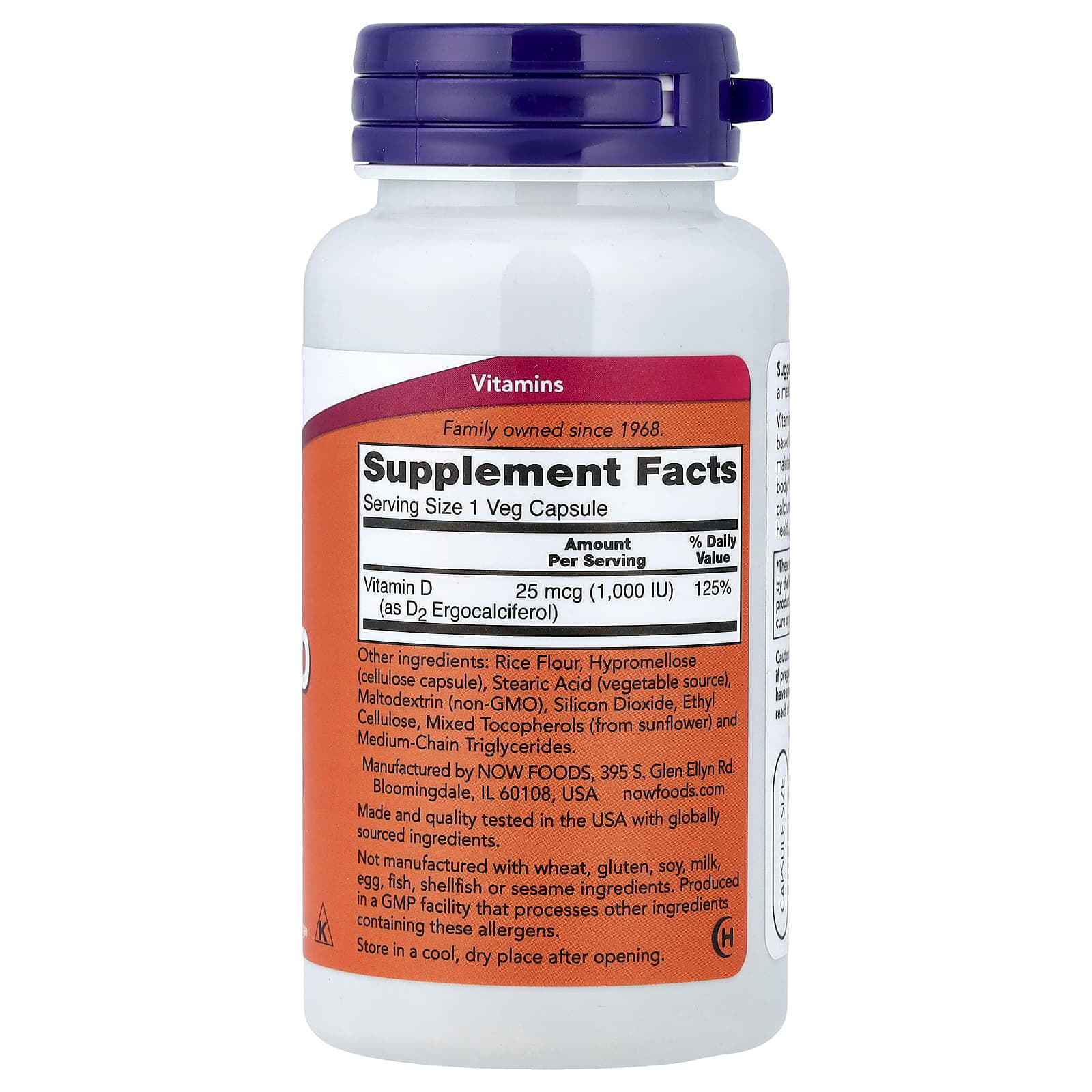 NOW Foods, Vegetarian Dry Vitamin D, 1,000 IU, 120 Veg Capsules - Image 2