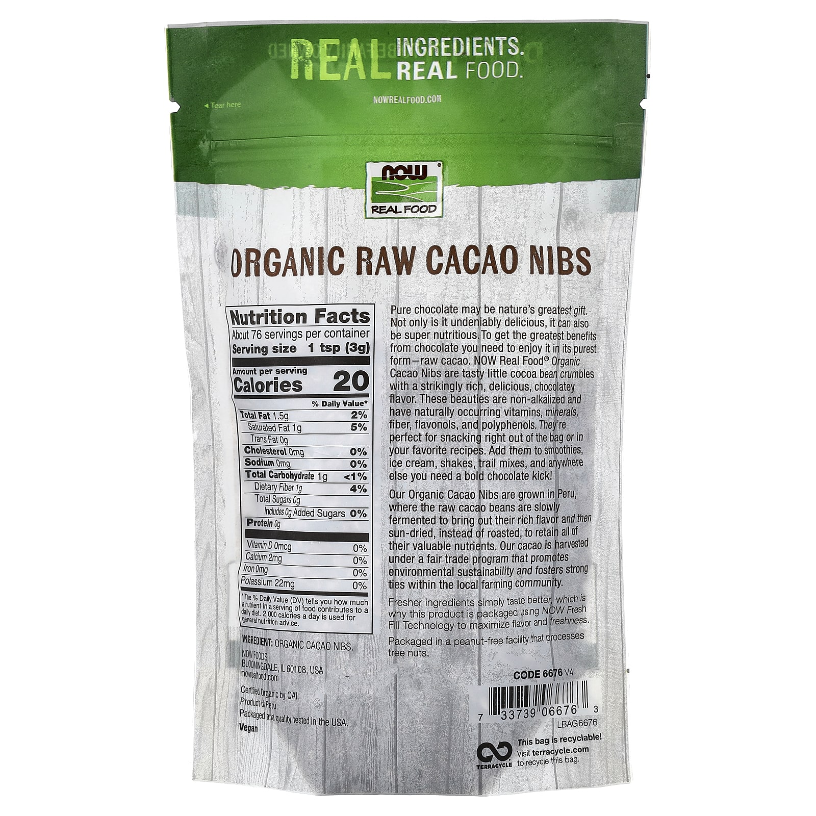NOW Foods, Organic Raw Cacao Nibs, 8 oz (227 g) - Image 2