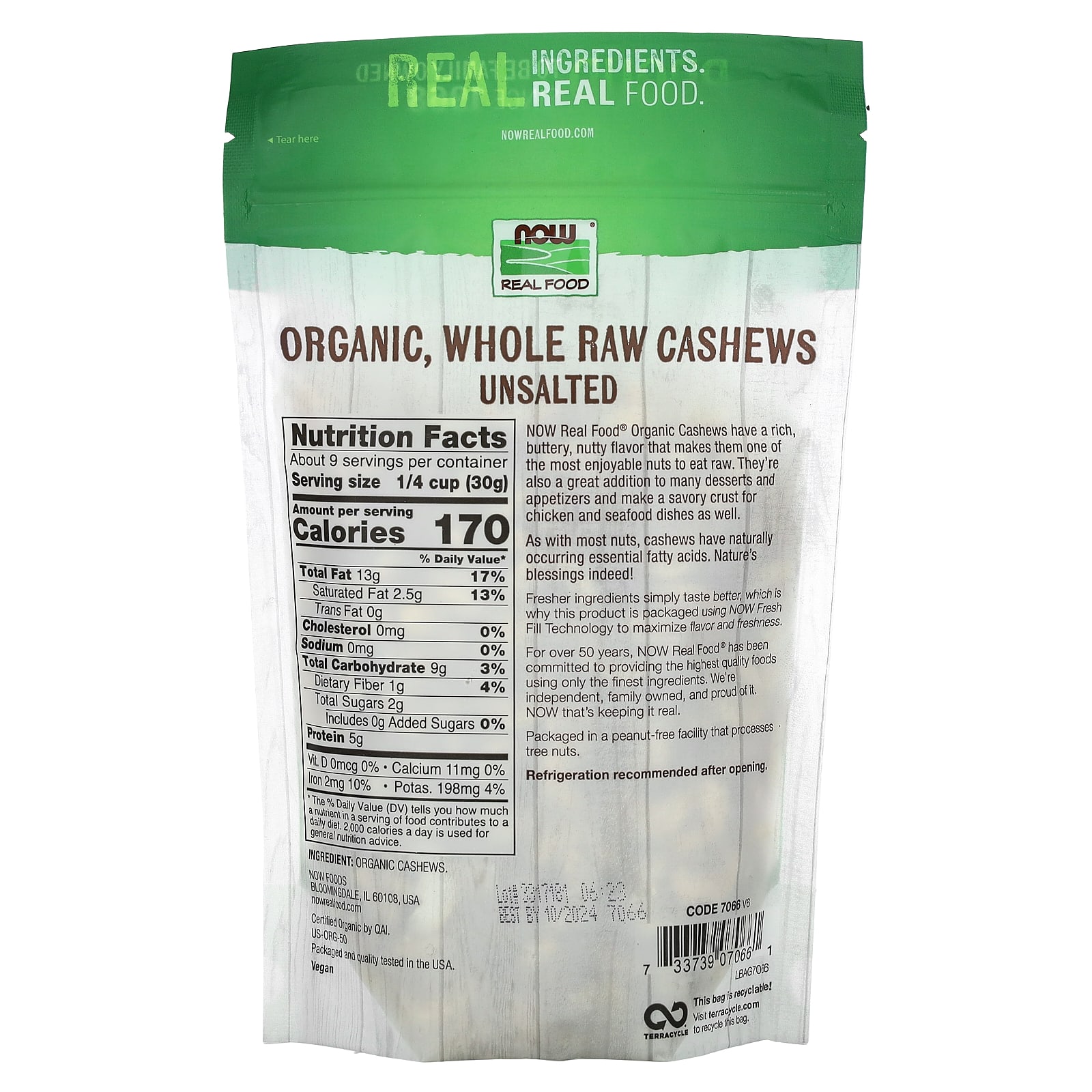 NOW Foods, Organic Whole Raw Cashews, Unsalted, 10 oz (284 g) - Image 2