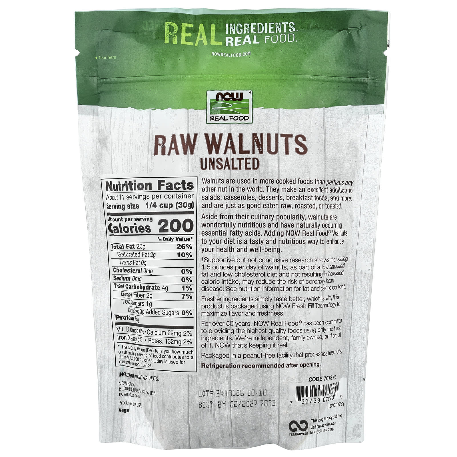 NOW Foods, Real Food, Raw Walnuts, Unsalted, 12 oz (340 g) - Image 2