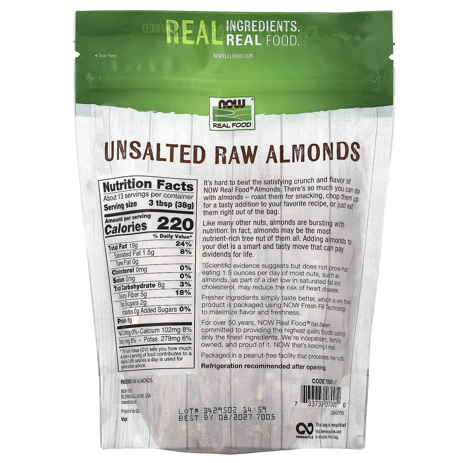 NOW Foods, Real Food, Raw Almonds, Unsalted, 16 oz (454 g) - Image 2