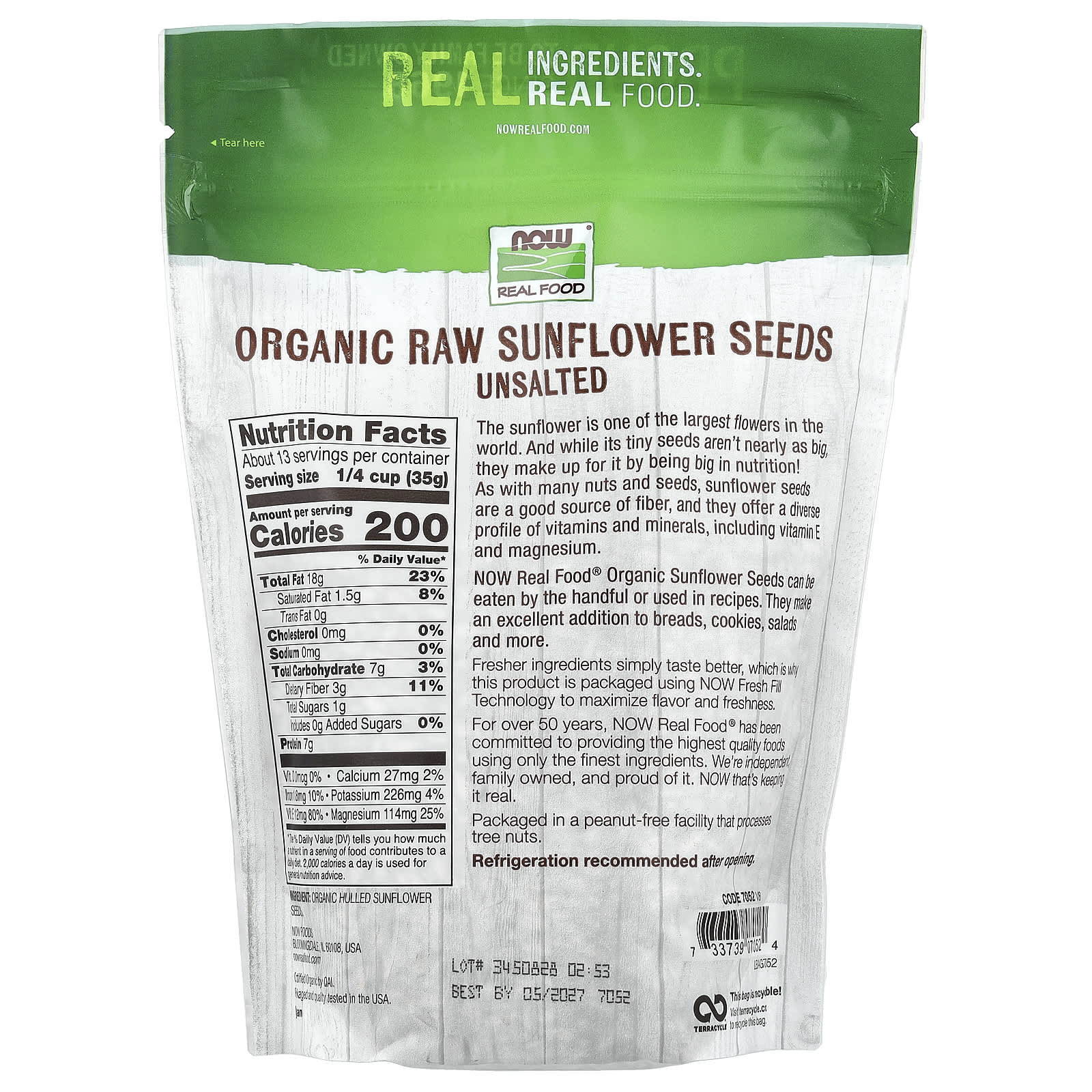 NOW Foods, Organic Raw Sunflower Seeds, Unsalted, 16 oz (454 g) - Image 2