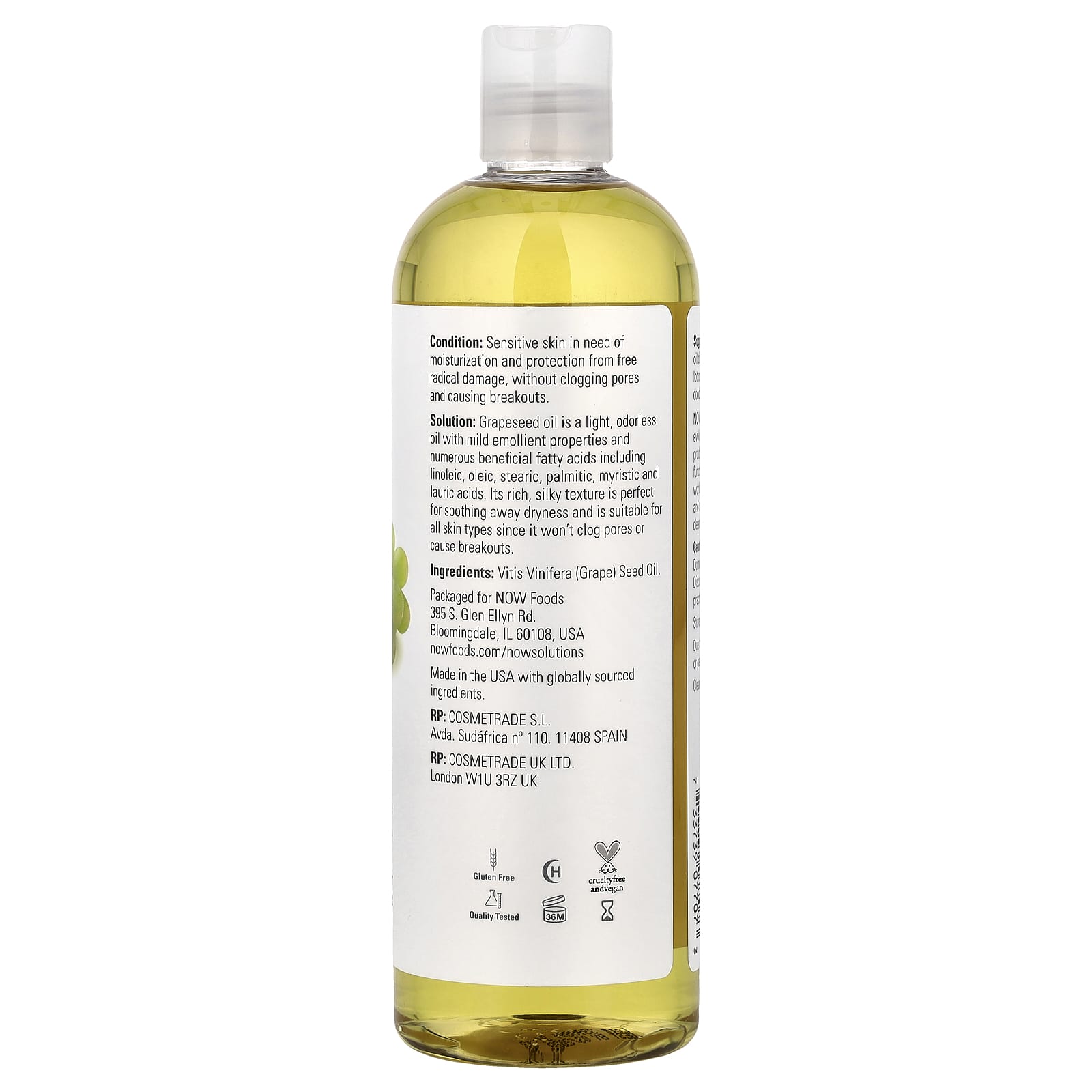 NOW Foods, Solutions, Grapeseed Oil, All Skin Types, 16 fl oz (473 ml) - Image 2