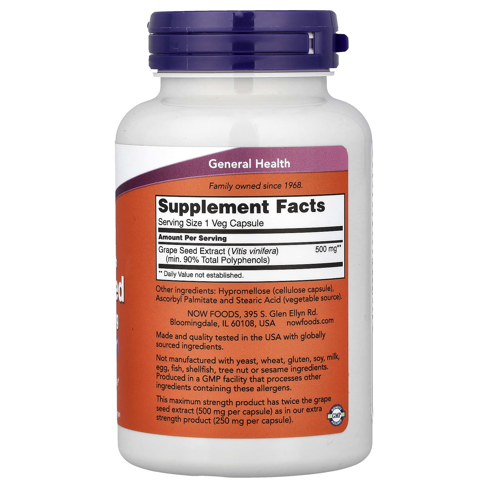 NOW Foods, Grape Seed Extract, 500 mg, 90 Veg Capsules - Image 2