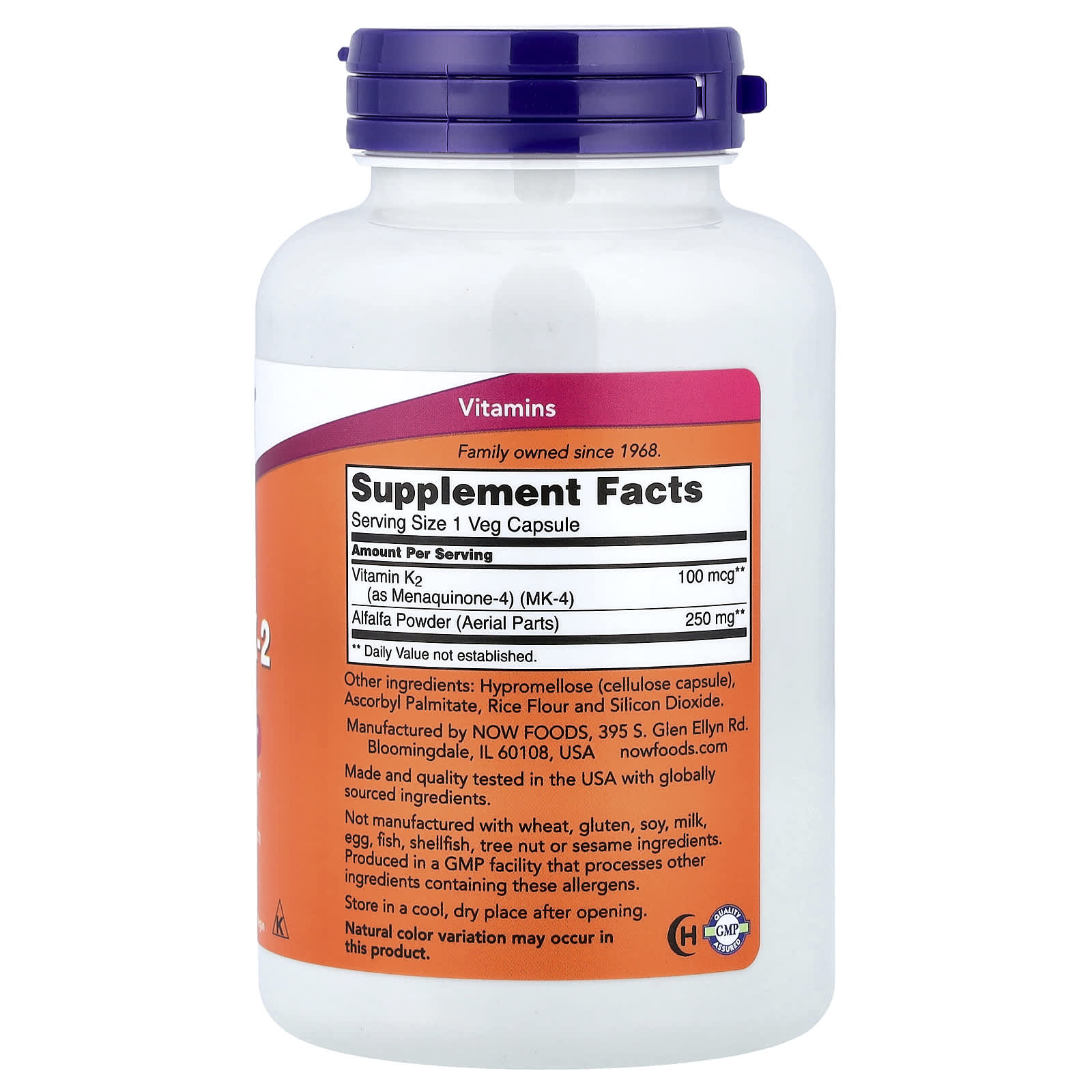 NOW Foods, Vitamin K-2, 100 mcg, 250 Veg Capsules - Image 2