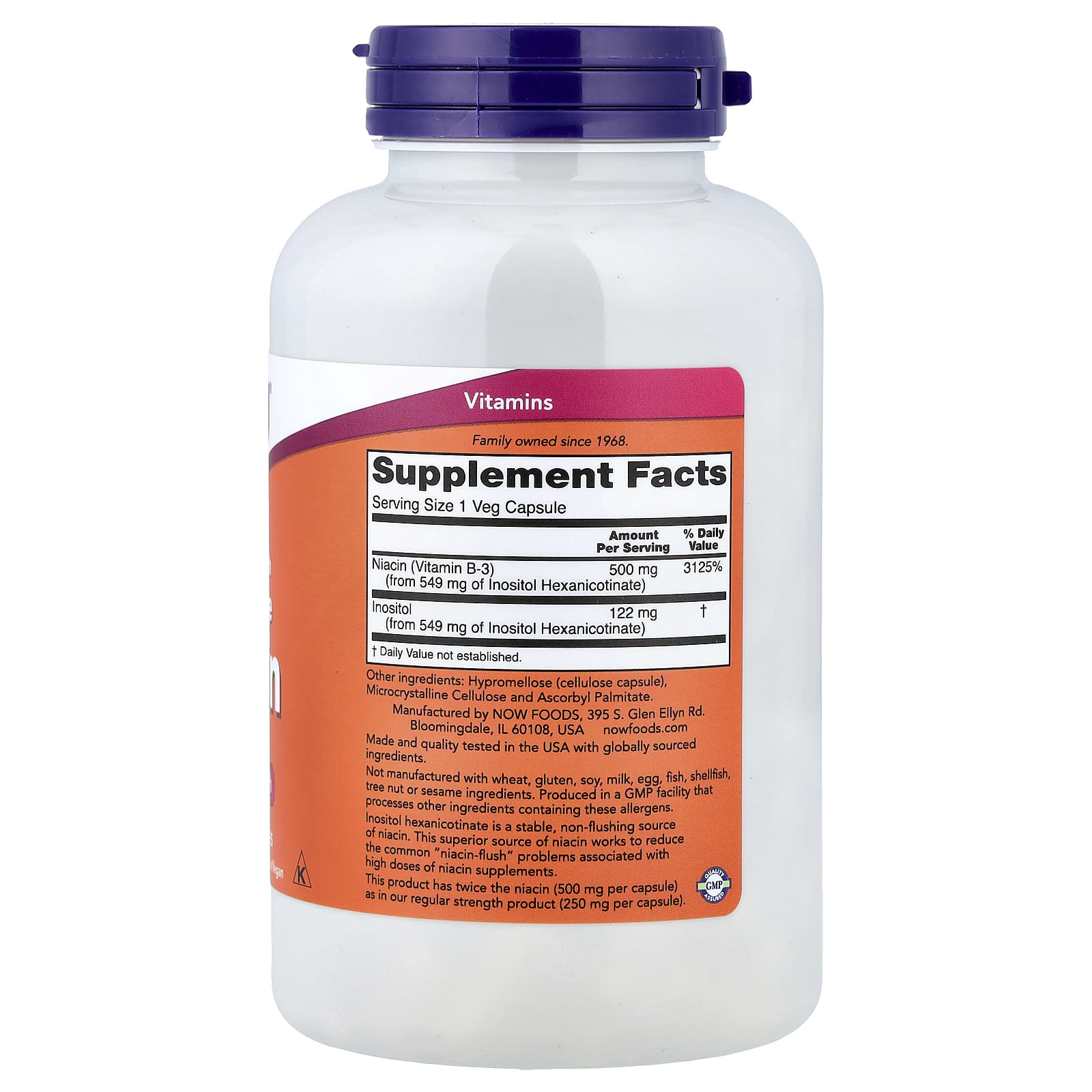 NOW Foods, Flush-Free Niacin, 500 mg, 180 Veg Capsules - Image 2