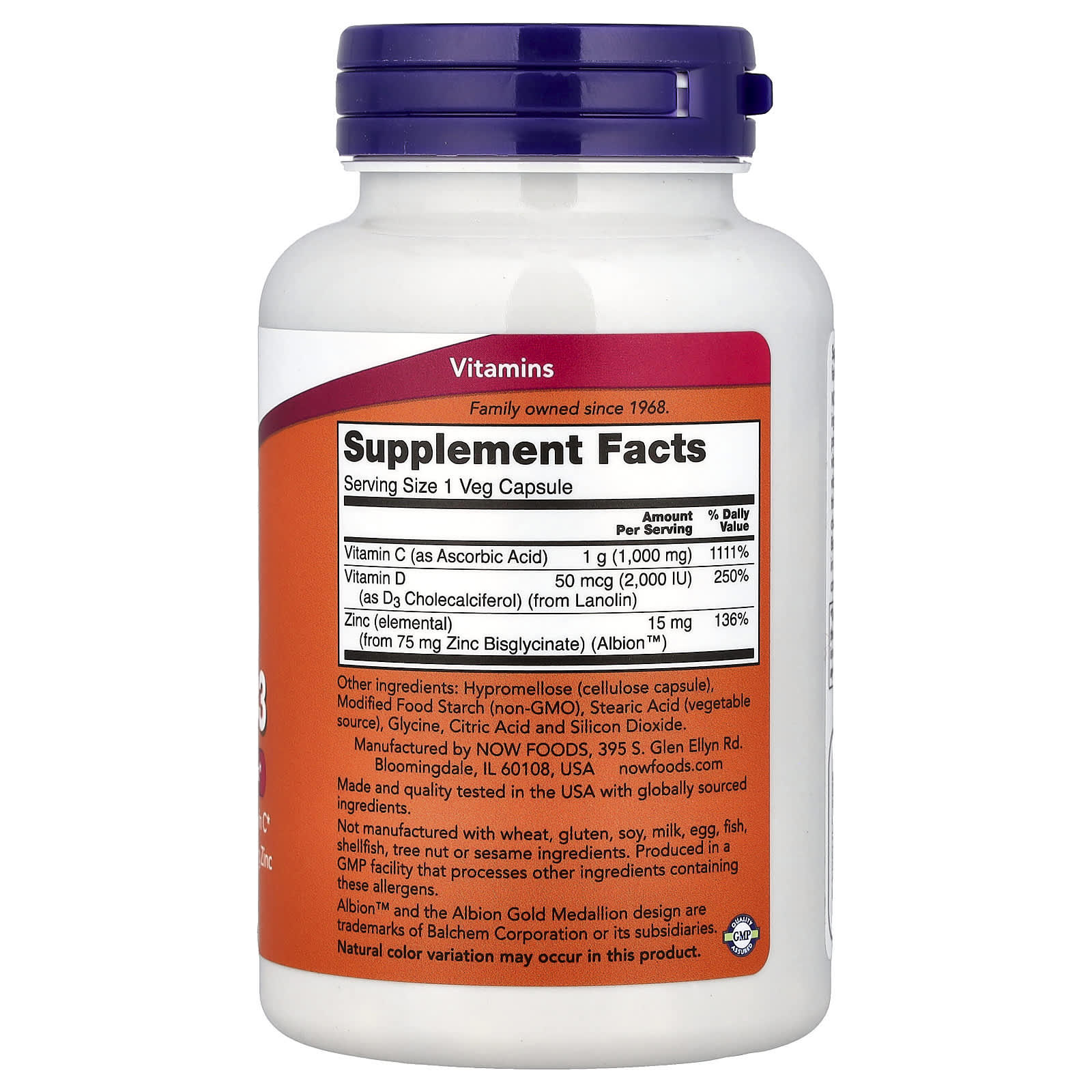 NOW Foods, C-1000 Zinc & D-3, 100 Veg Capsules - Image 2