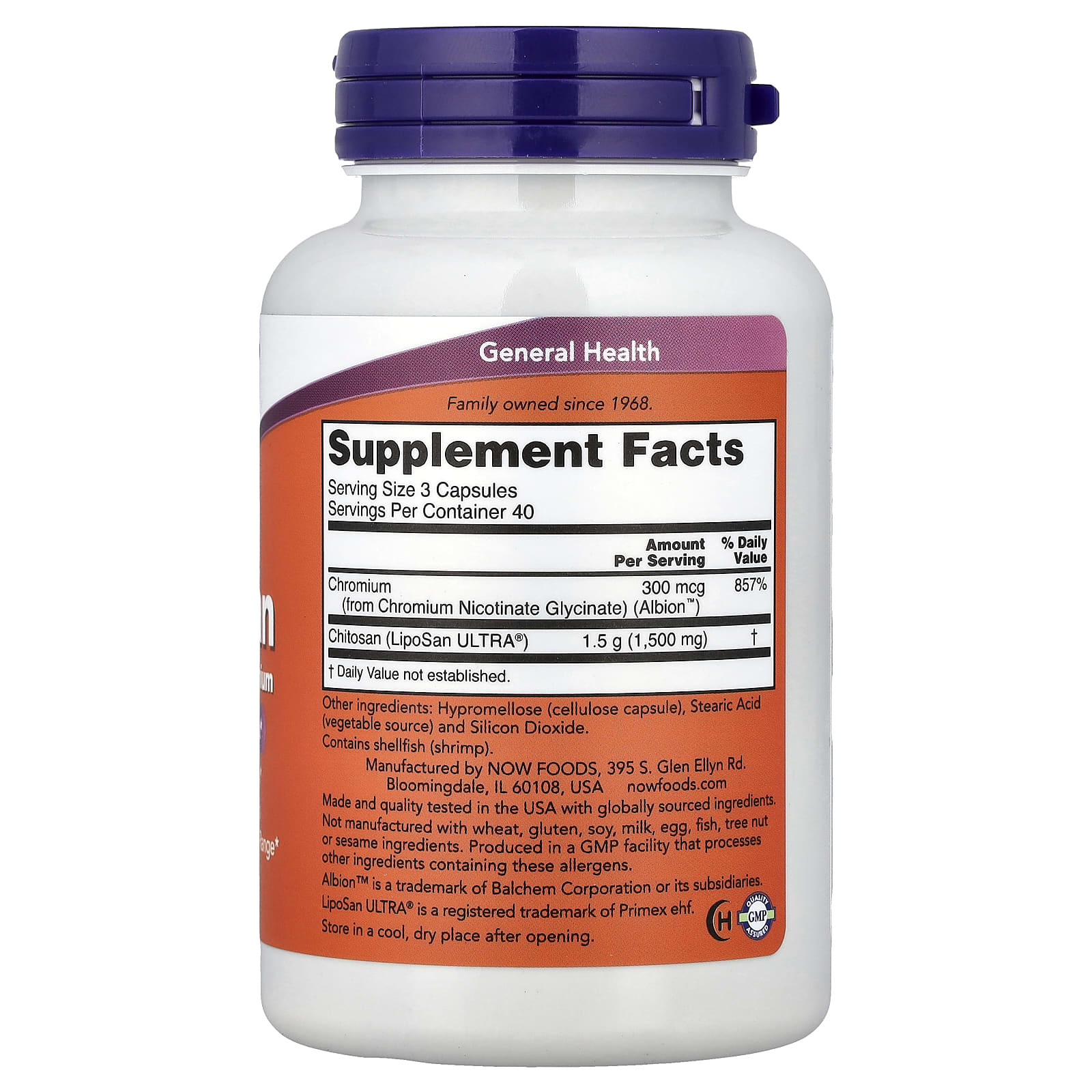 NOW Foods, Chitosan plus Chromium, 120 Capsules - Image 2