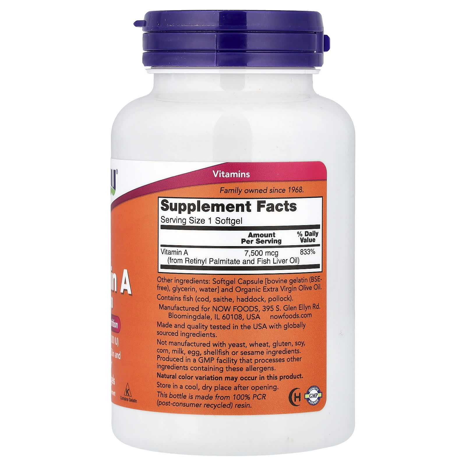 NOW Foods, Vitamin A, 7,500 mcg (25,000 IU), 250 Softgels - Image 2