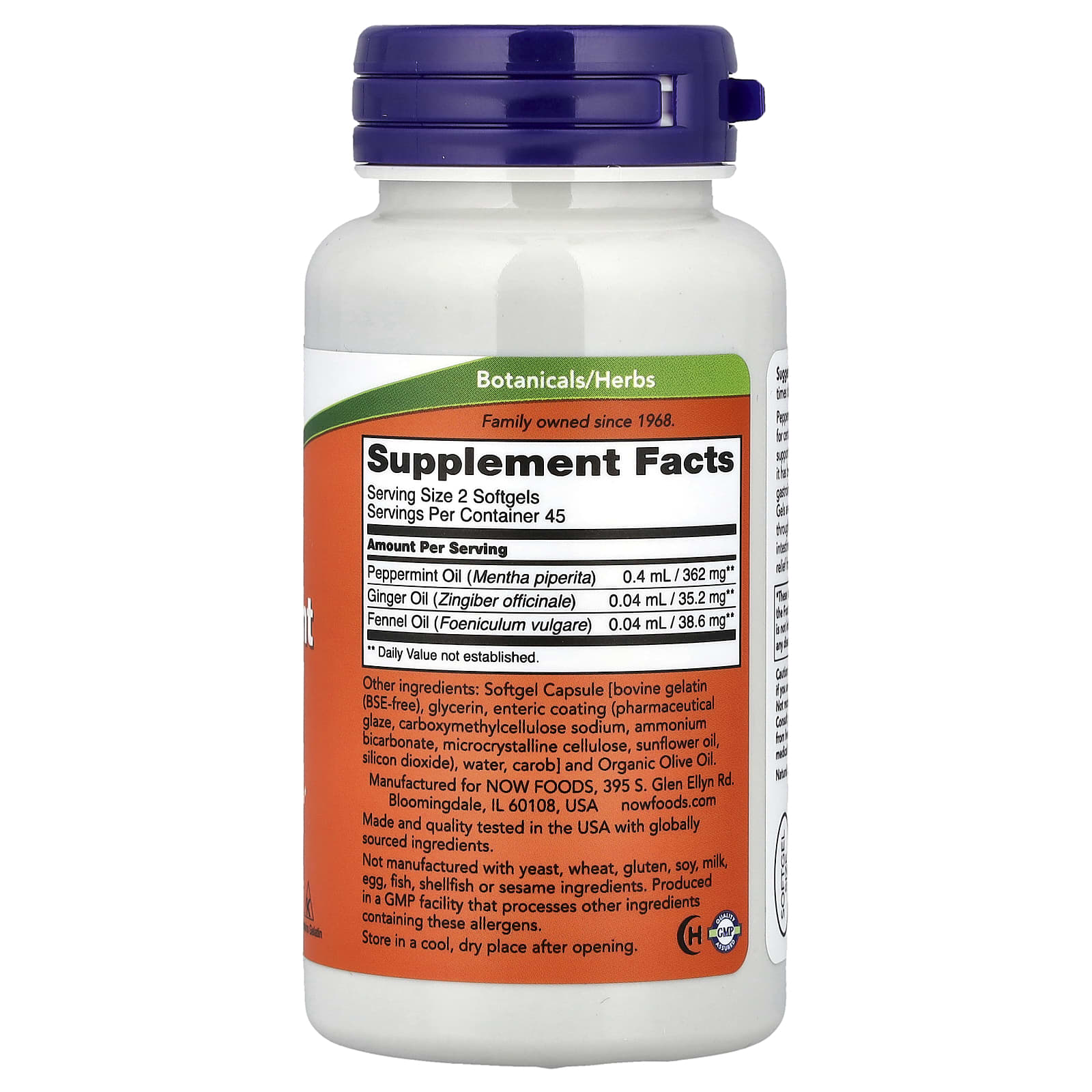 NOW Foods, Peppermint Gels With Ginger & Fennel Oils, 90 Softgels - Image 2