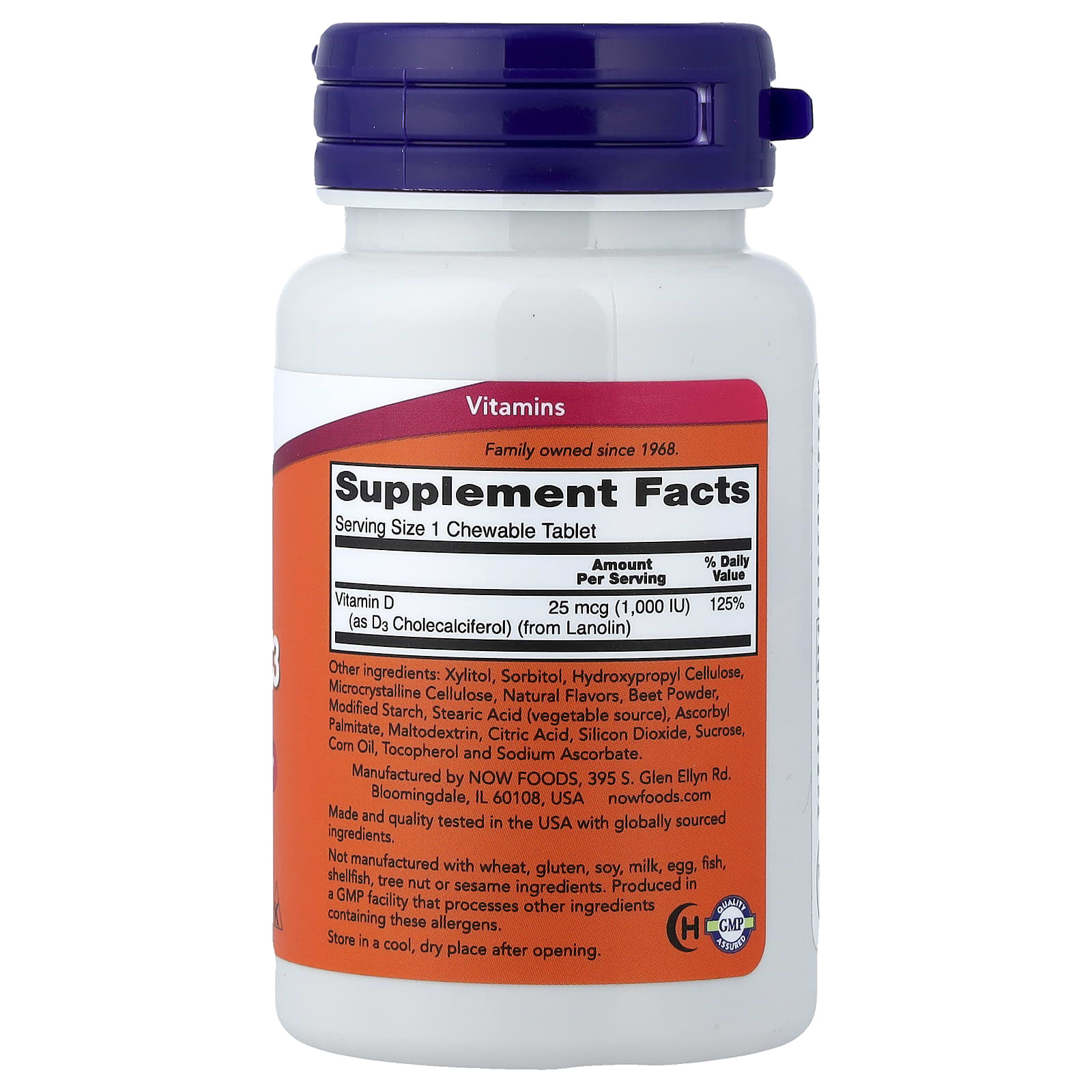 NOW Foods, Chewable Vitamin D-3, Fruit, 25 mcg (1,000 IU), 180 Chewables - Image 2