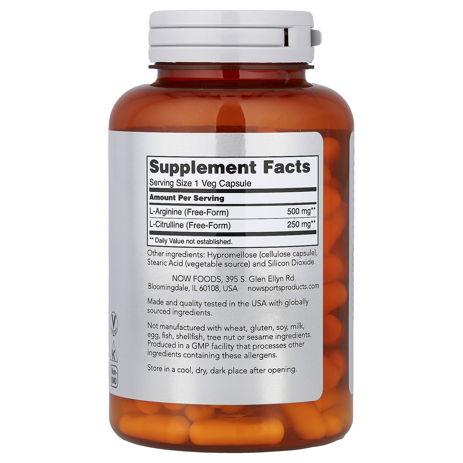NOW Foods, Sports, Arginine & Citrulline, 120 Veg Capsules - Image 2