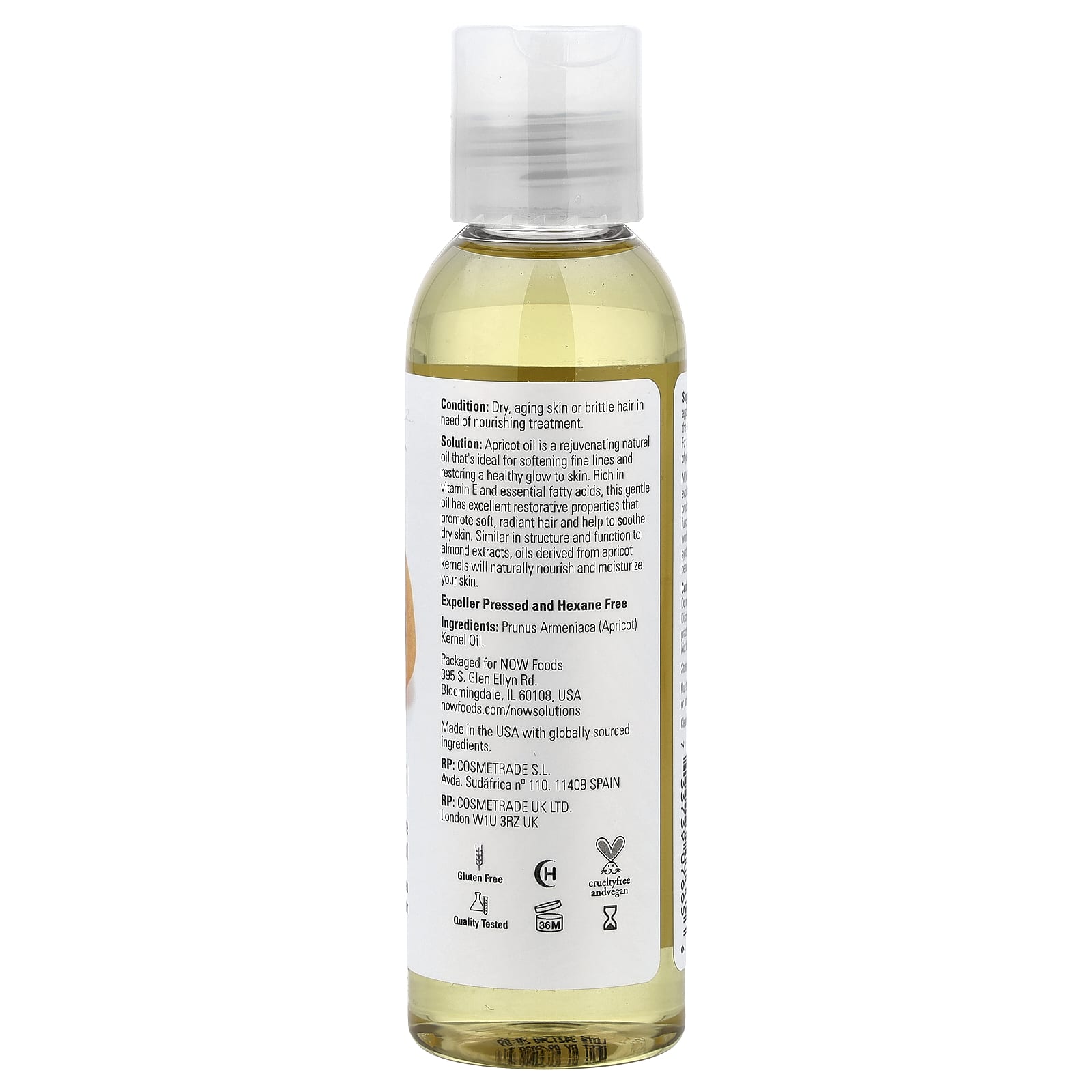 NOW Foods, Solutions, Apricot Oil, 4 fl oz (118 ml) - Image 2
