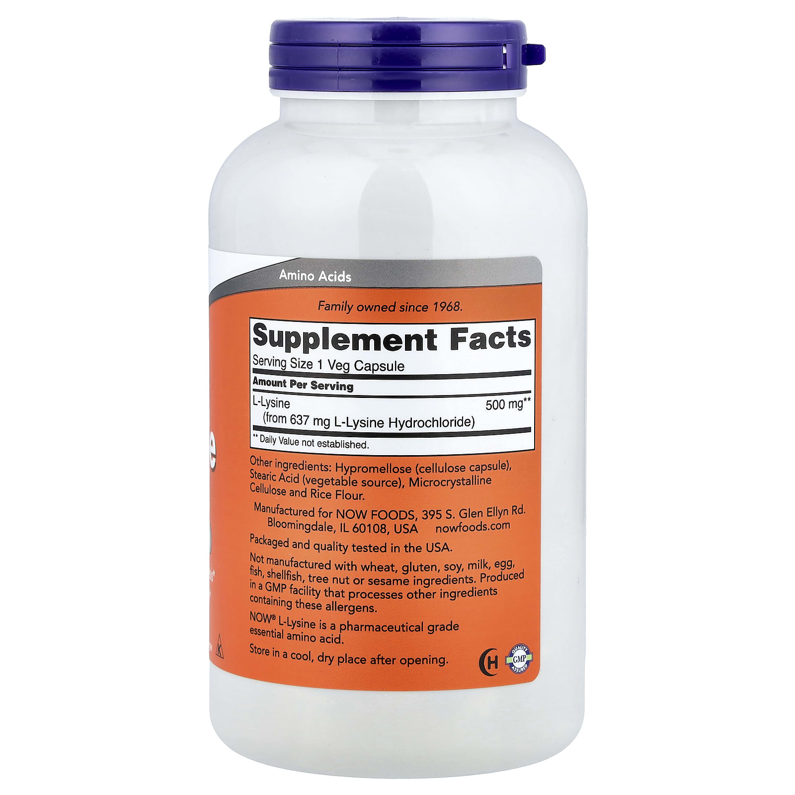 NOW Foods, L-Lysine, 500 mg, 250 Veg Capsules - Image 2