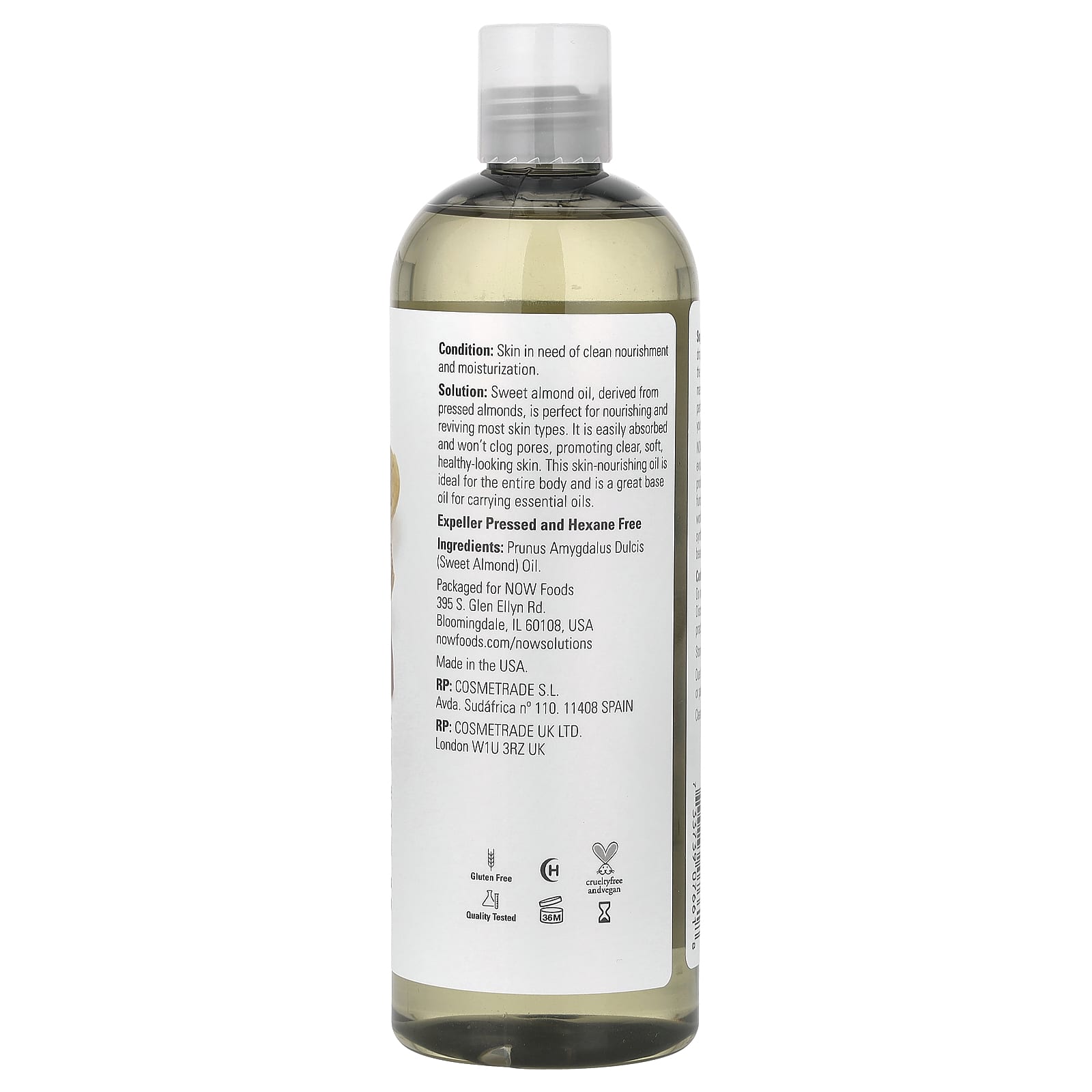 NOW Foods, Solutions, Sweet Almond Oil, Pure Moisturizing Oil, Unscented, 16 fl oz (473 ml) - Image 2