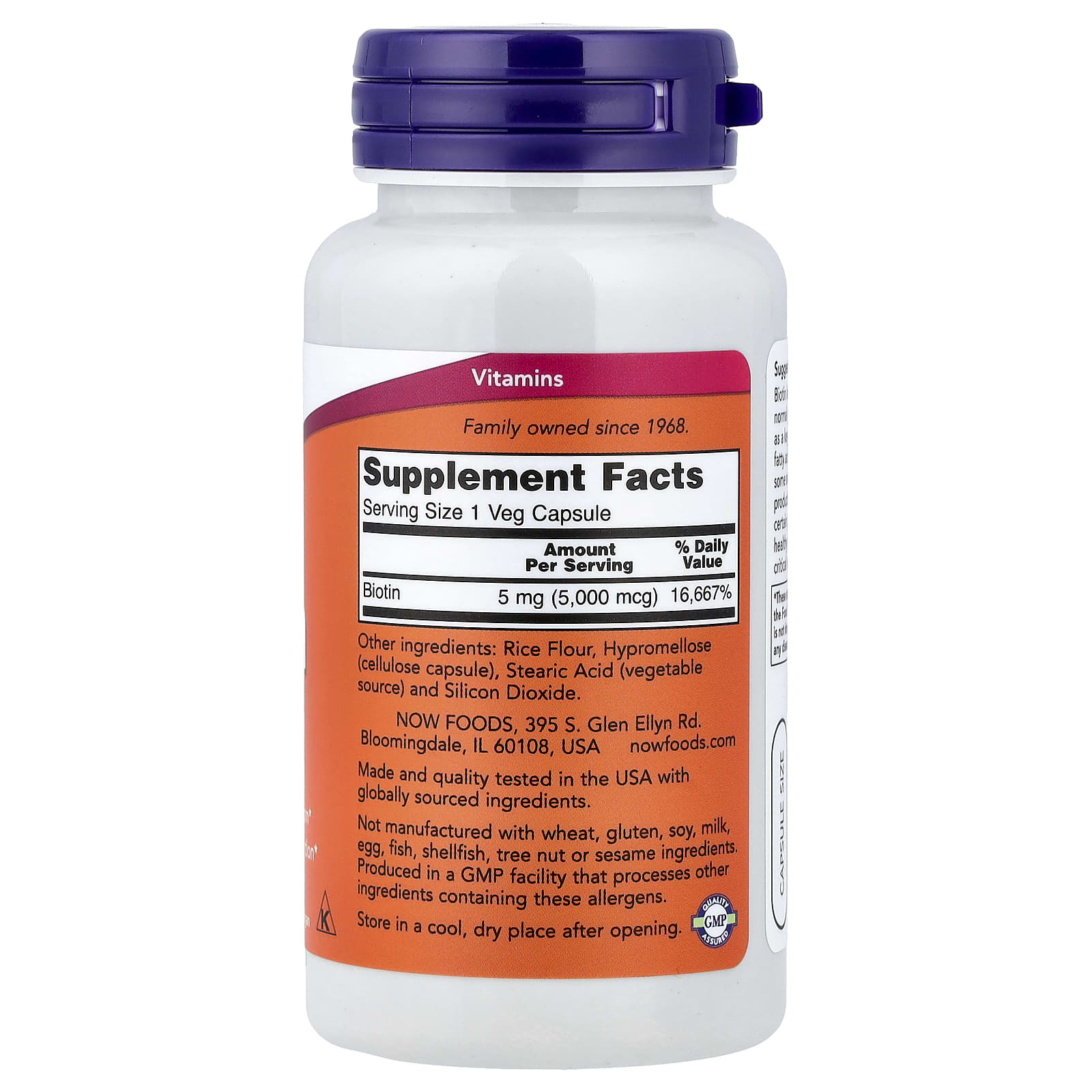 NOW Foods, Biotin, 5,000 mcg, 60 Veg Capsules - Image 2