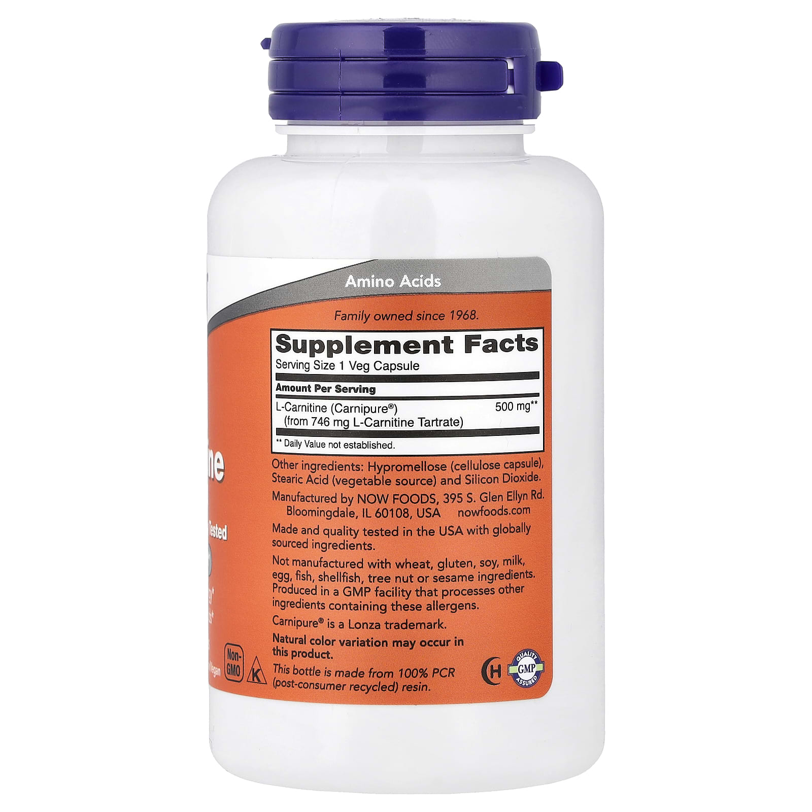 NOW Foods, L-Carnitine, 500 mg, 60 Veg Capsules - Image 2